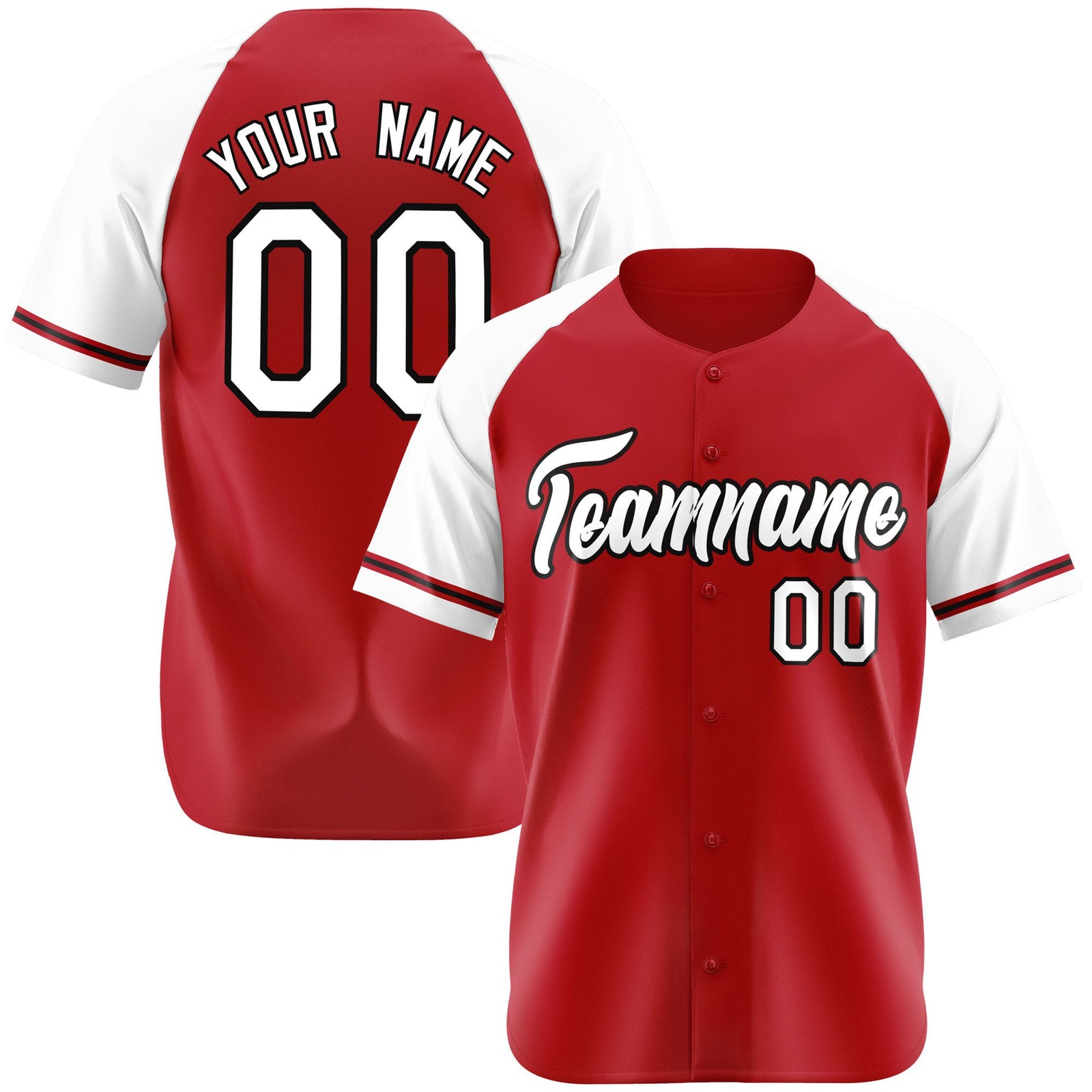 Custom Red White Authentic Raglan Sleeves Baseball Jersey
