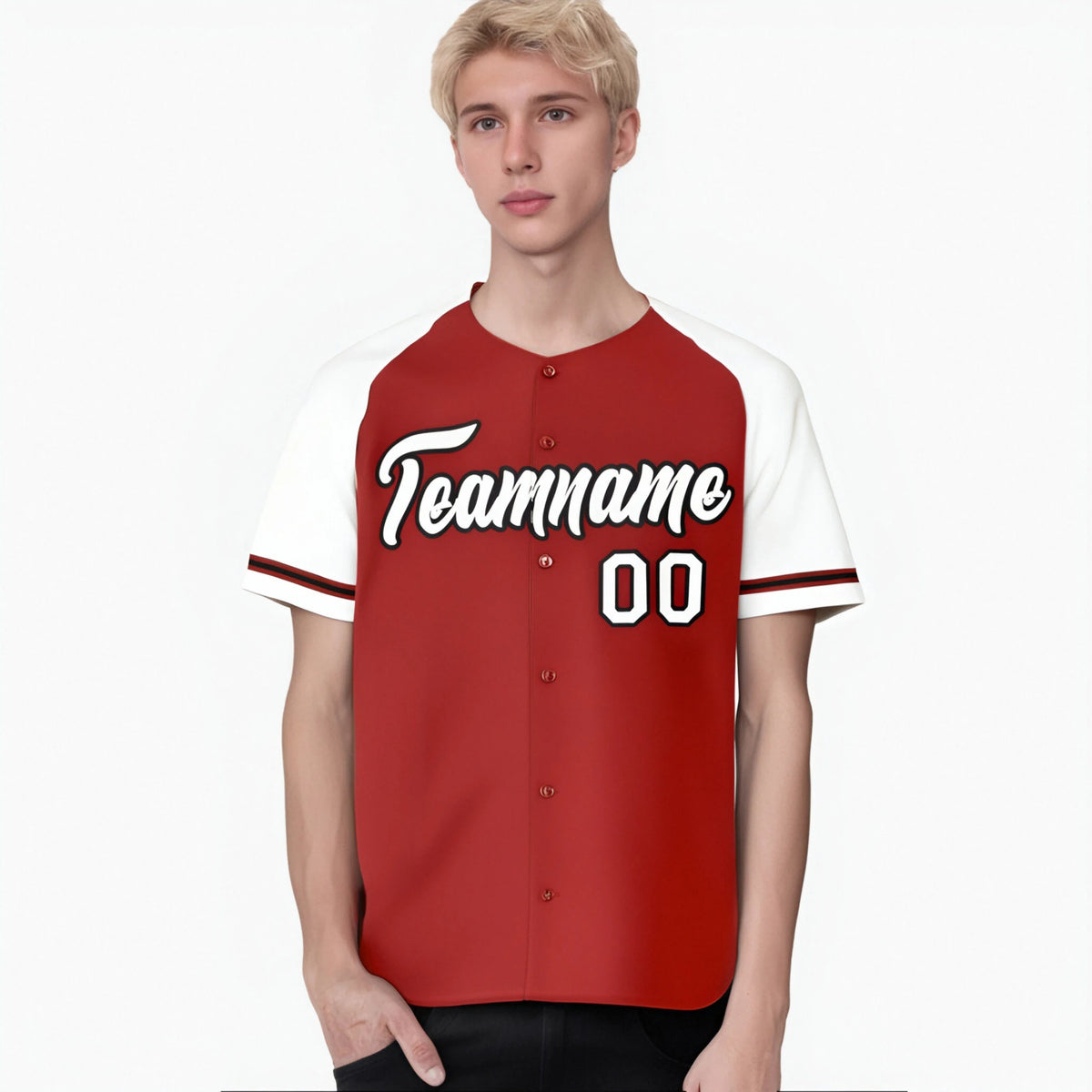 Custom Red White Authentic Raglan Sleeves Baseball Jersey