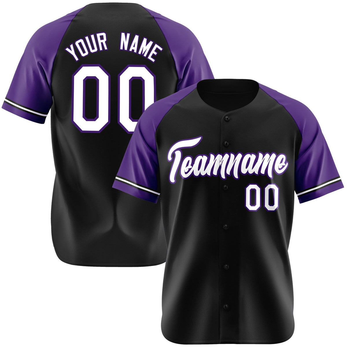 Custom Black Purple White Authentic Raglan Sleeves Baseball Jersey
