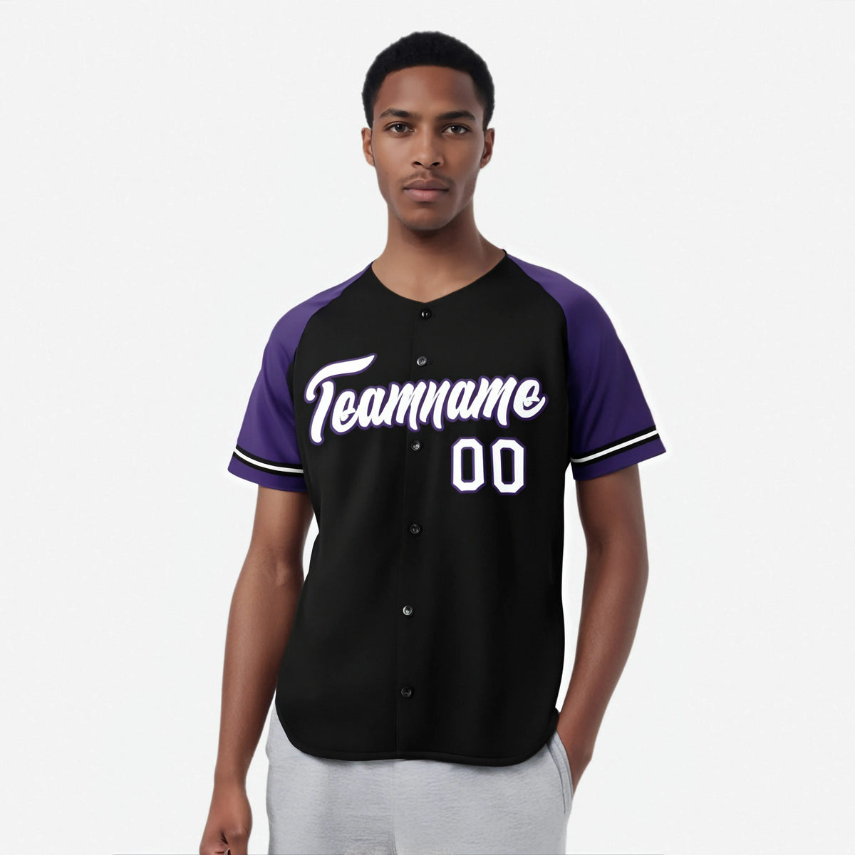 Custom Black Purple White Authentic Raglan Sleeves Baseball Jersey