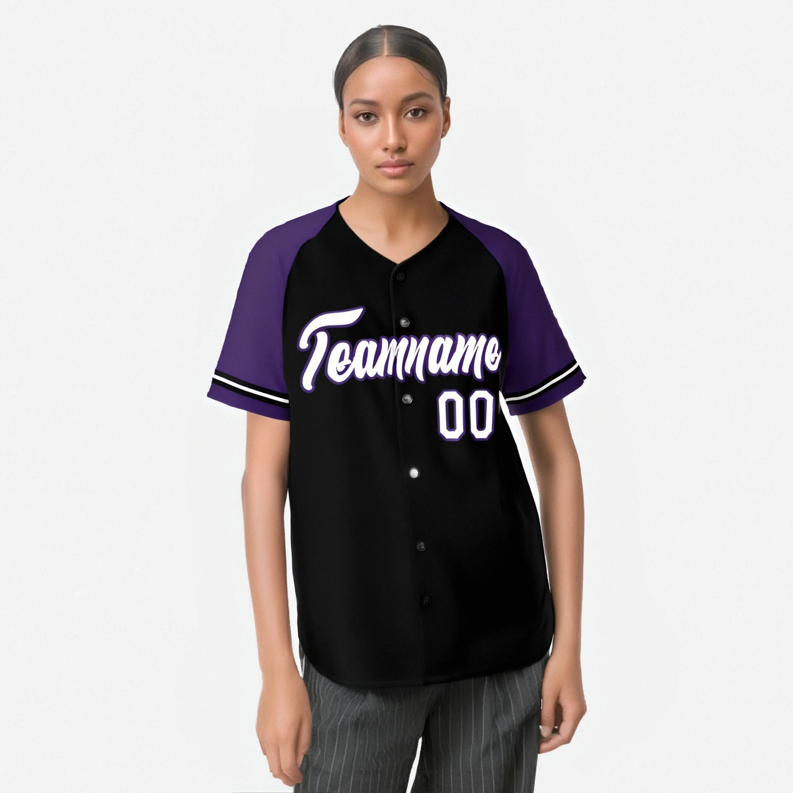 Custom Black Purple White Authentic Raglan Sleeves Baseball Jersey