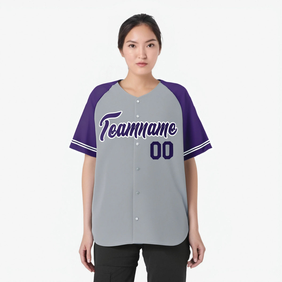 Custom Gray Purple Authentic Raglan Sleeves Baseball Jersey