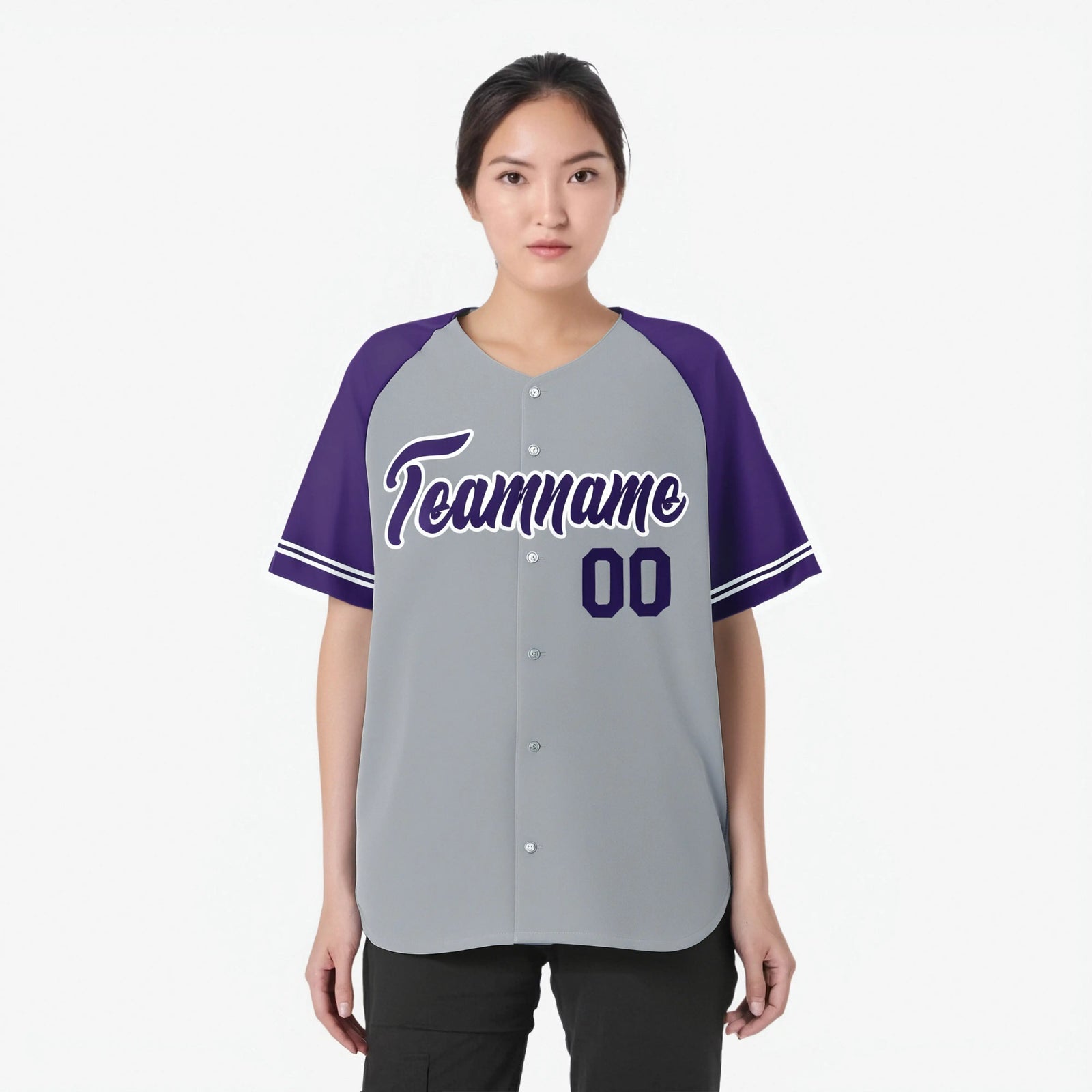 Custom Gray Purple Authentic Raglan Sleeves Baseball Jersey