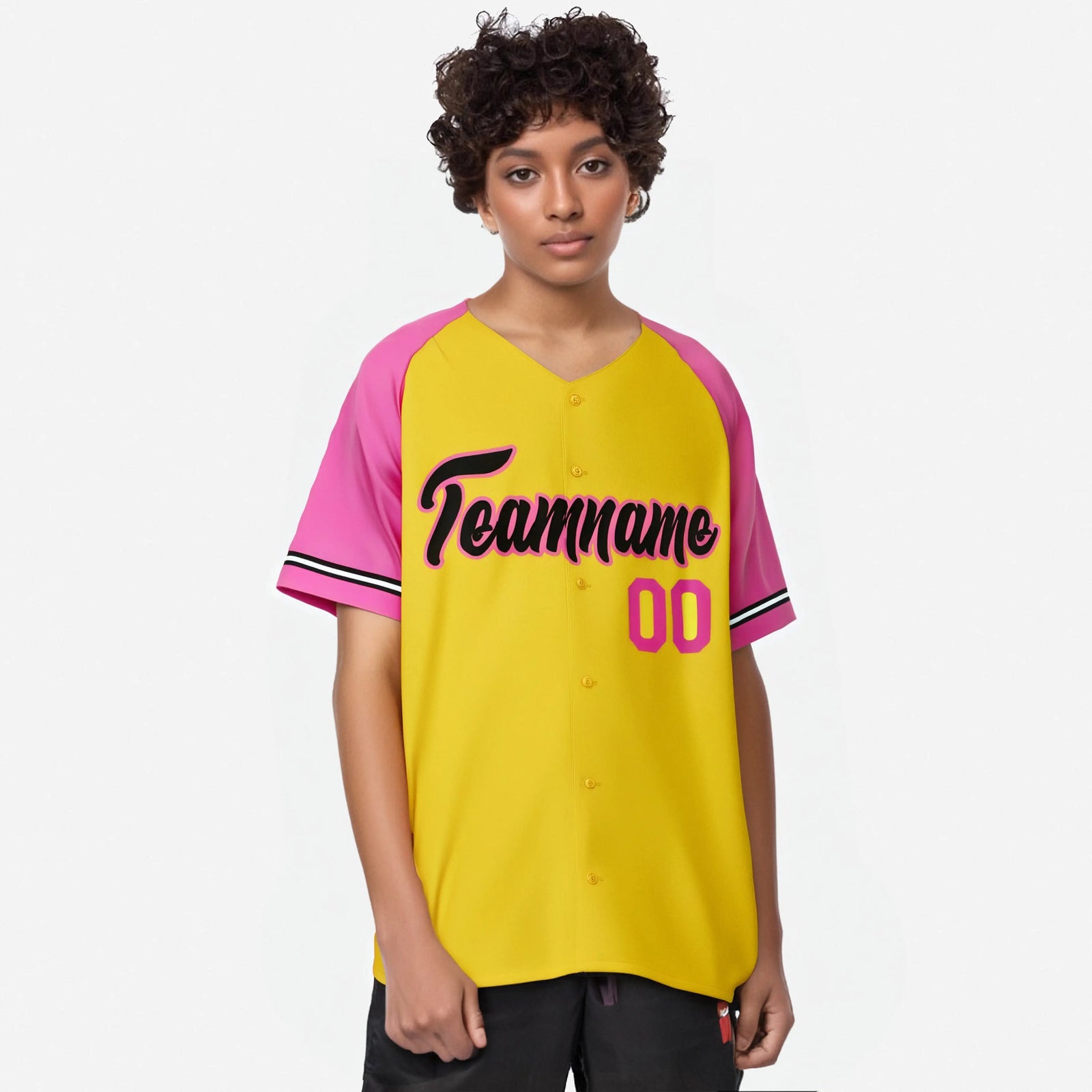 Custom Yellow Pink Authentic Raglan Sleeves Baseball Jersey