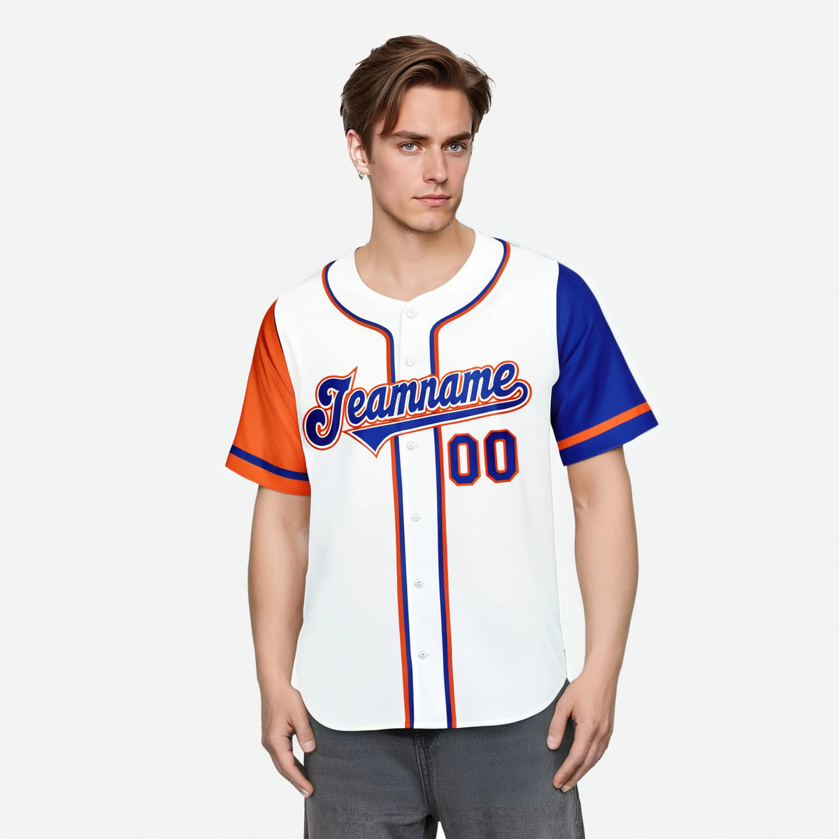 Custom White Orange Royal Blue Authentic Baseball Jersey