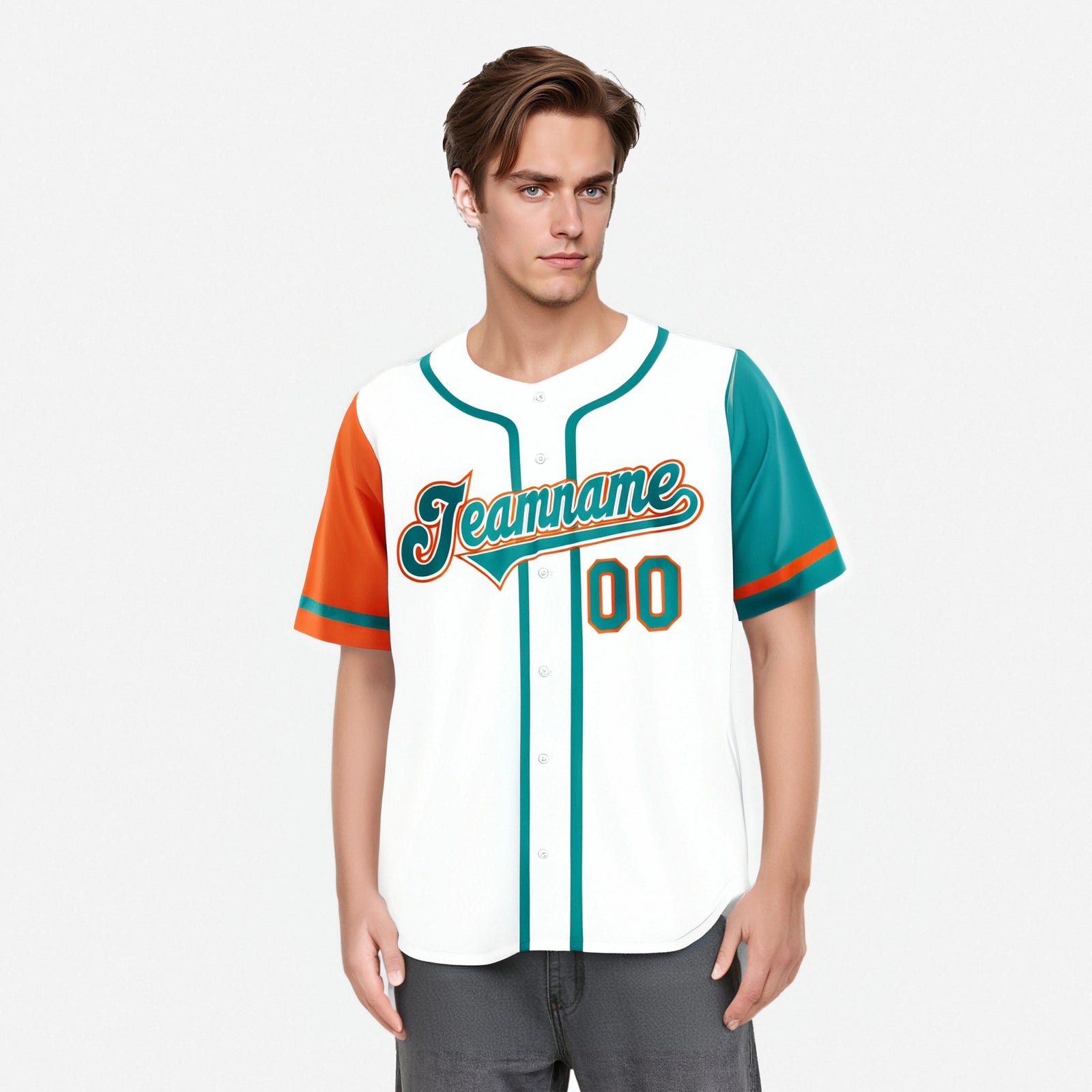 Custom White Orange Aqua Authentic Baseball Jersey