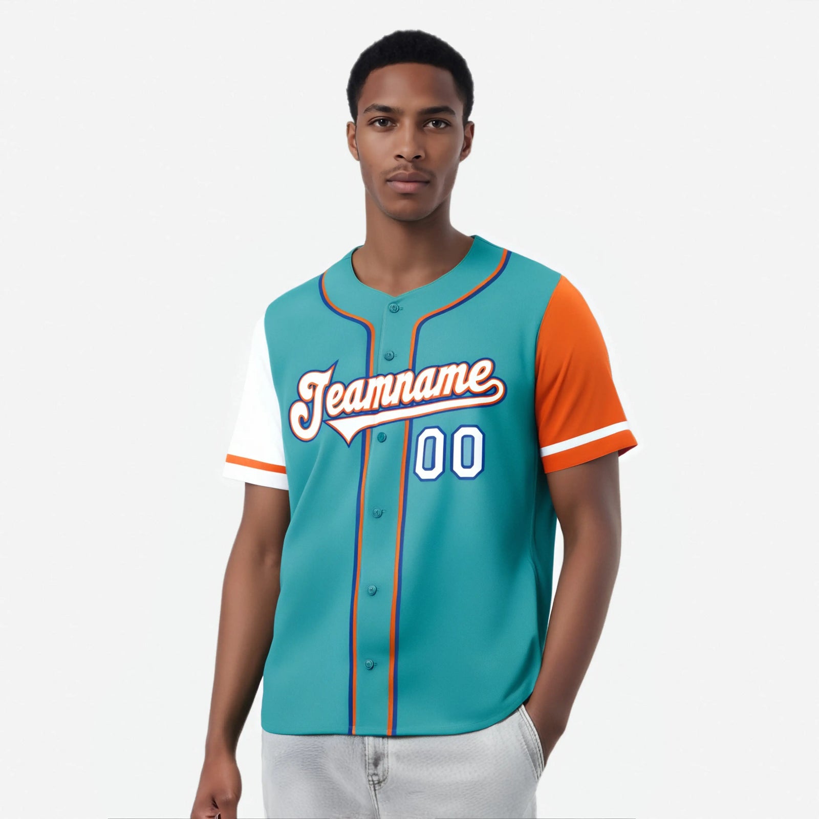 Custom Aqua White Orange Authentic Baseball Jersey