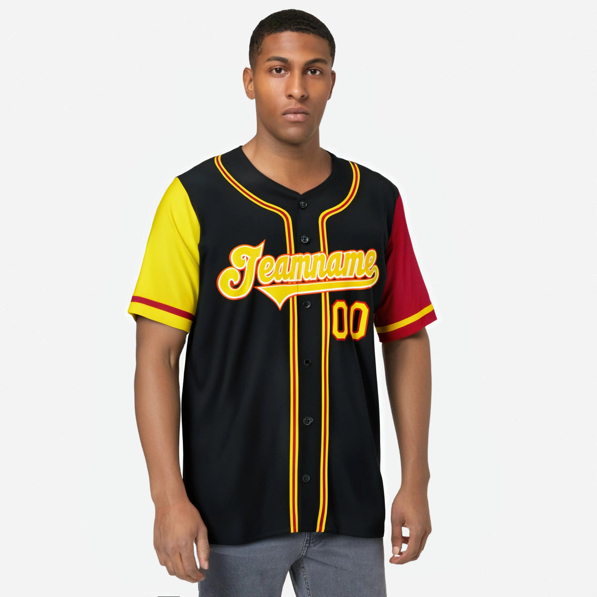 Custom Black Yellow Red Authentic Baseball Jersey