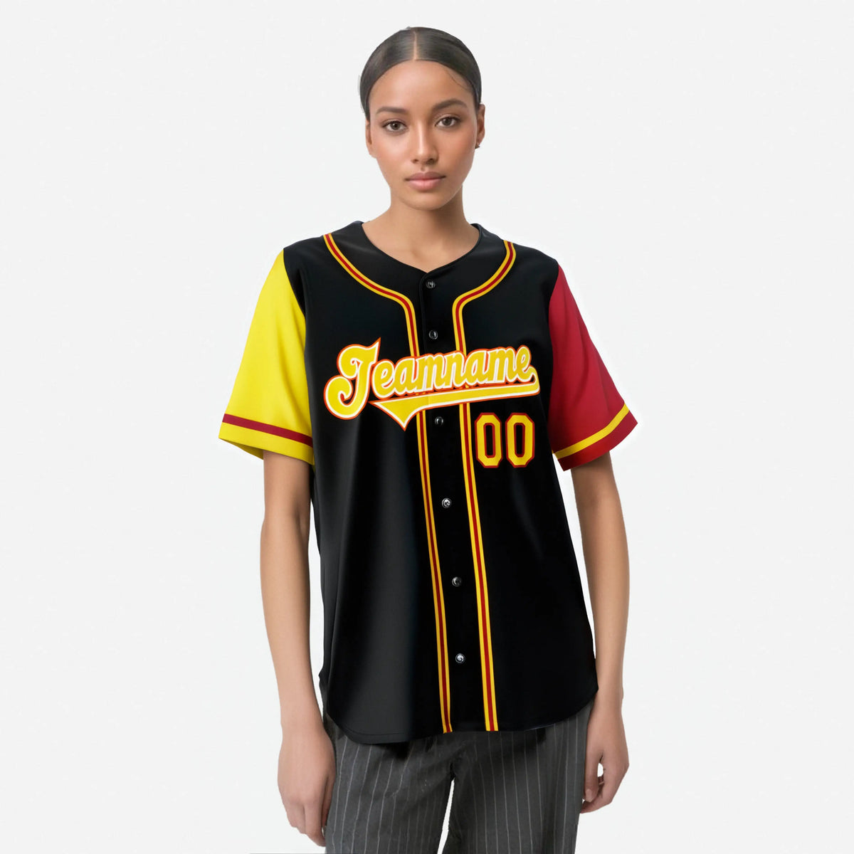 Custom Black Yellow Red Authentic Baseball Jersey
