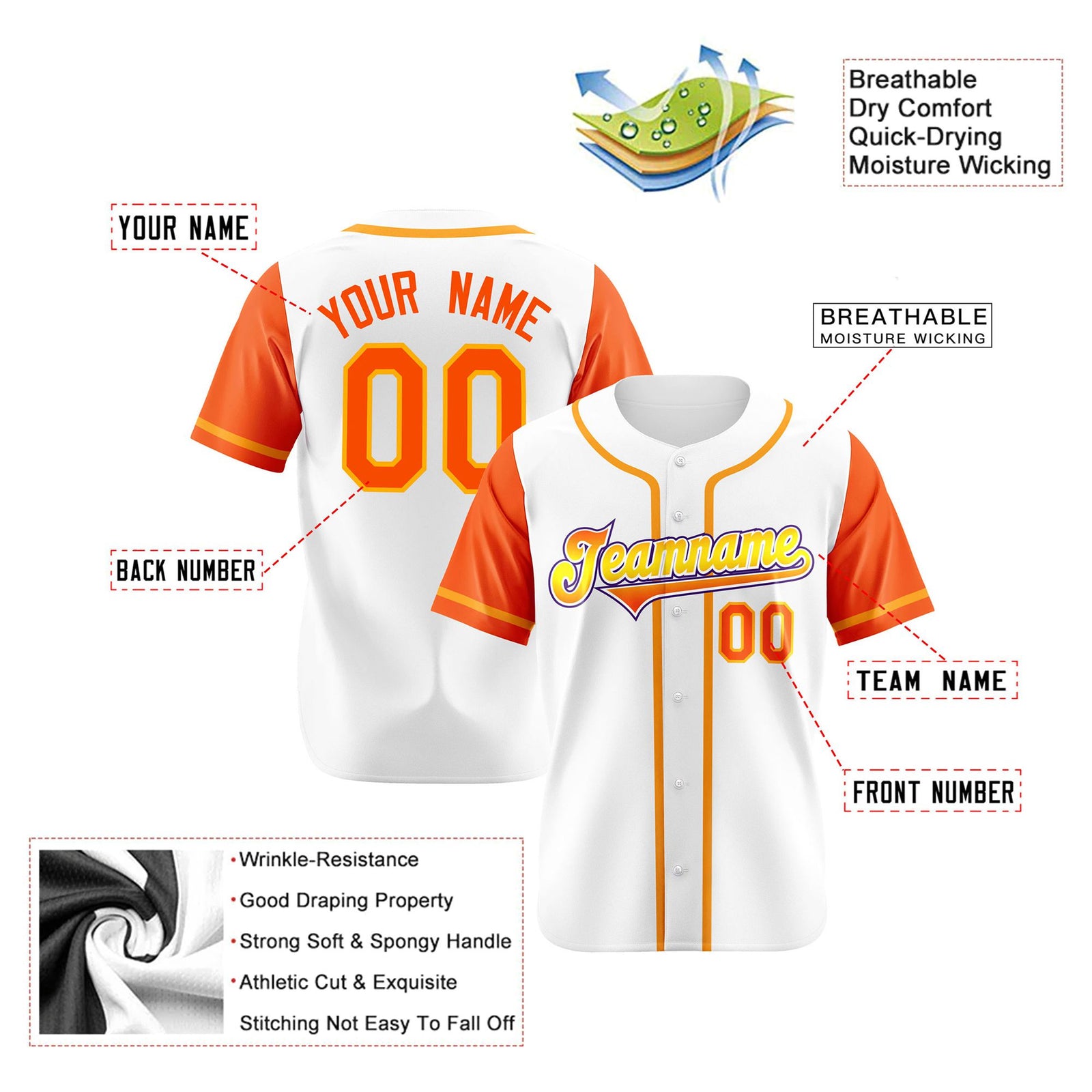 Custom White Orange Authentic Baseball Jersey