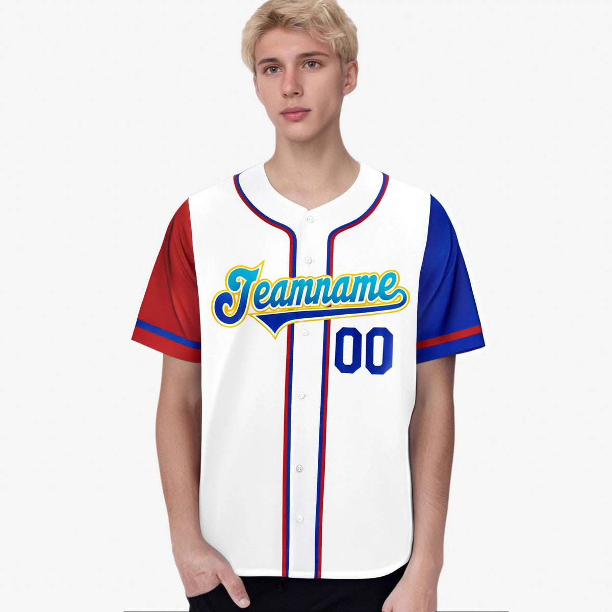 Custom White Red Royal Blue Authentic Baseball Jersey