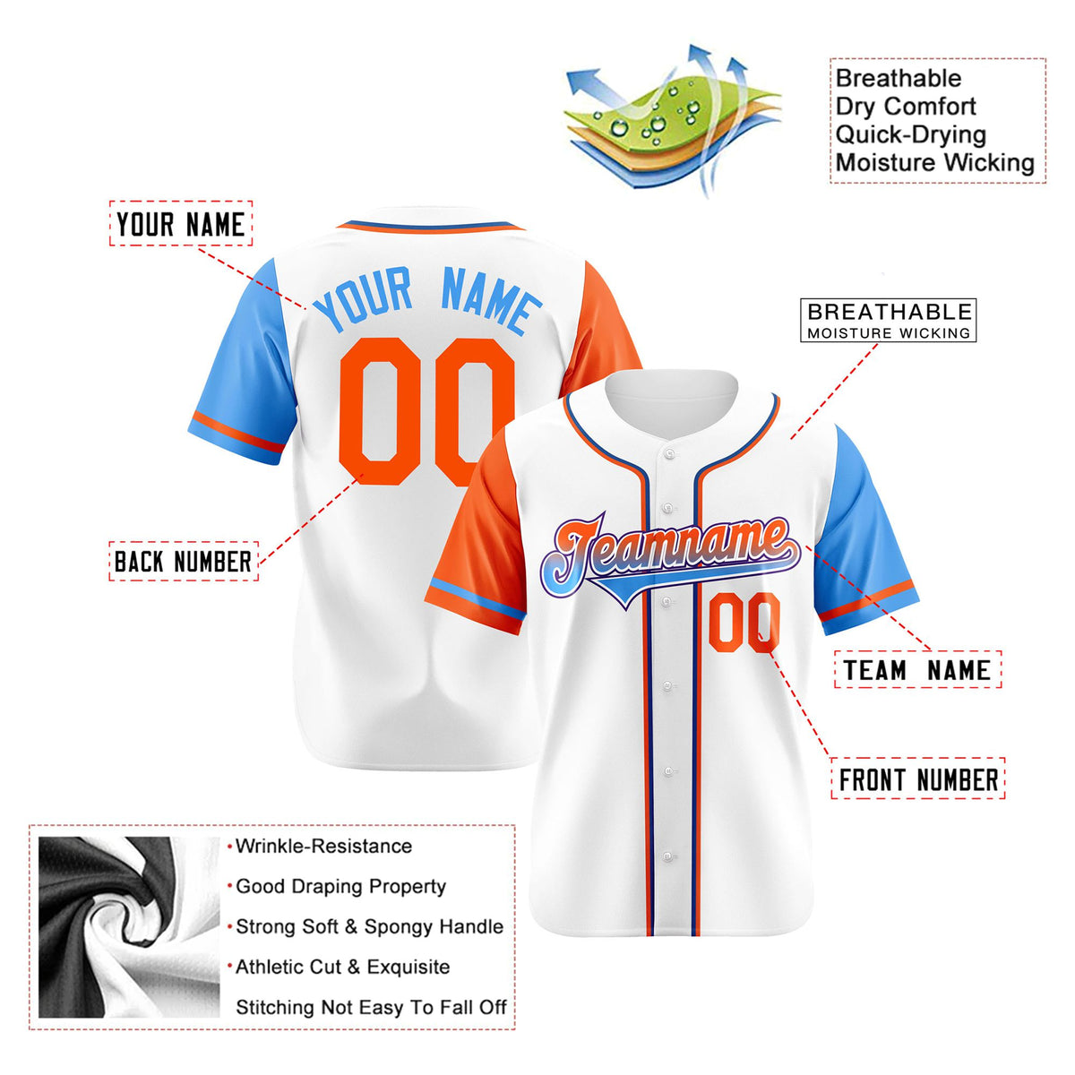Custom White Orange Powder Blue Authentic Baseball Jersey