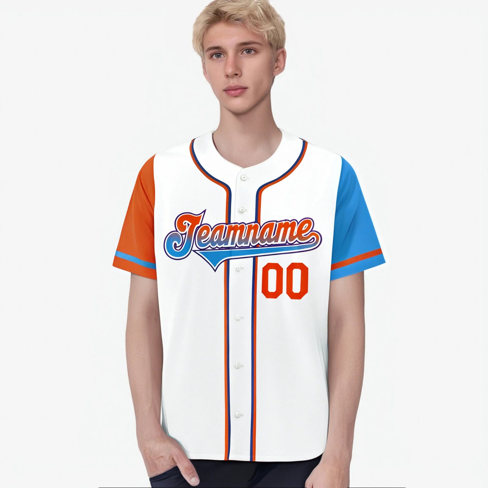 Custom White Orange Powder Blue Authentic Baseball Jersey