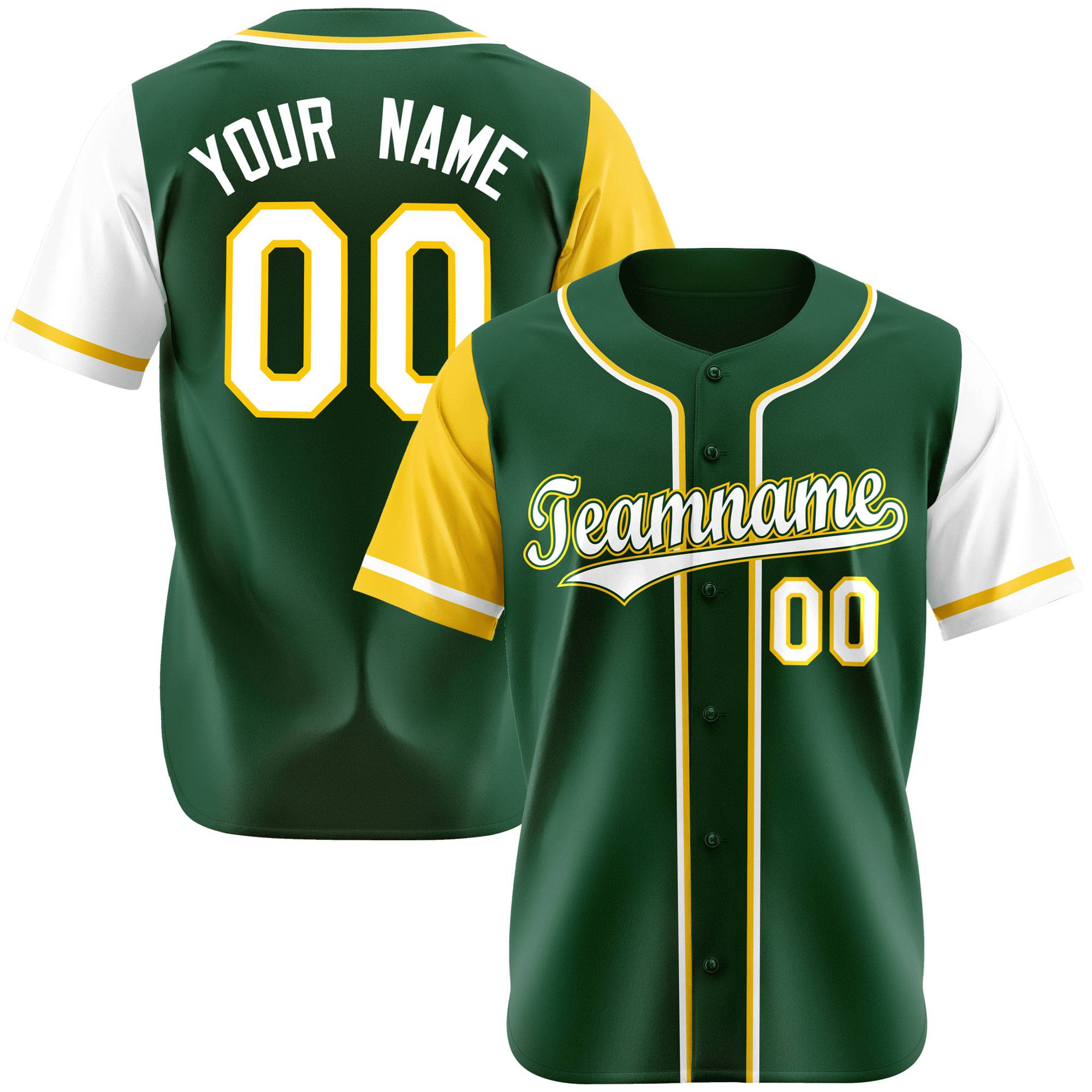 Custom Green Gold White Authentic Baseball Jersey