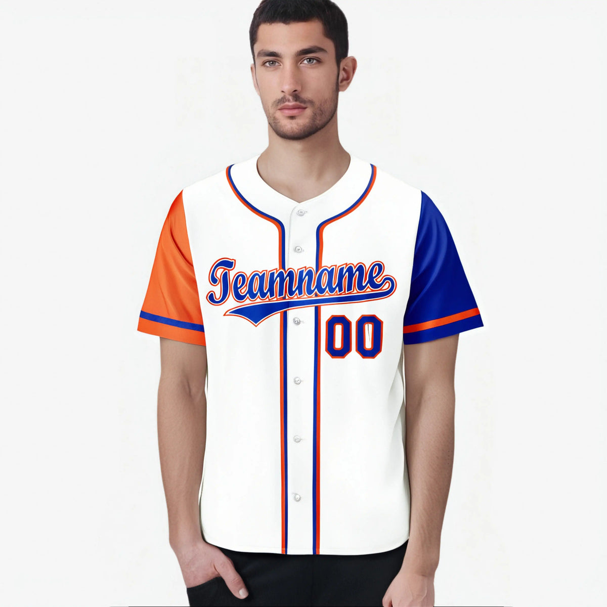 Custom White Orange Royal Blue Authentic Baseball Jersey