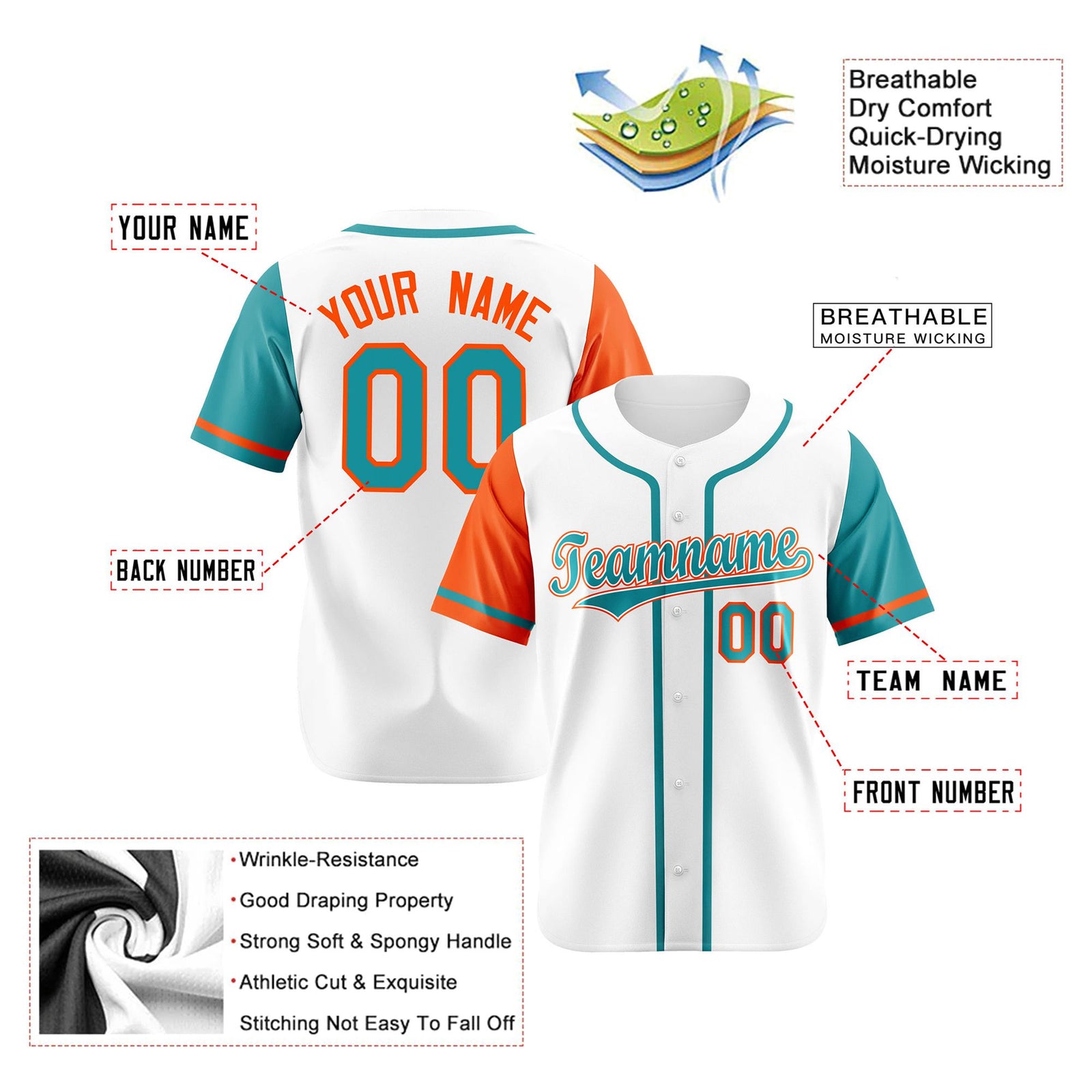 Custom White Orange Aqua Authentic Baseball Jersey