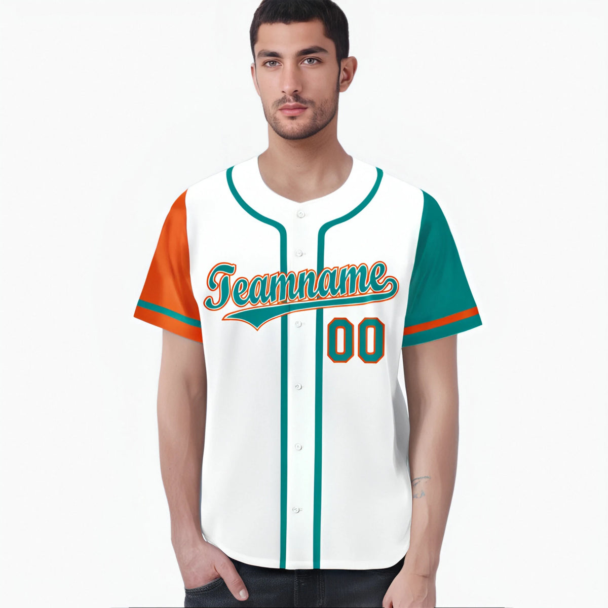 Custom White Orange Aqua Authentic Baseball Jersey