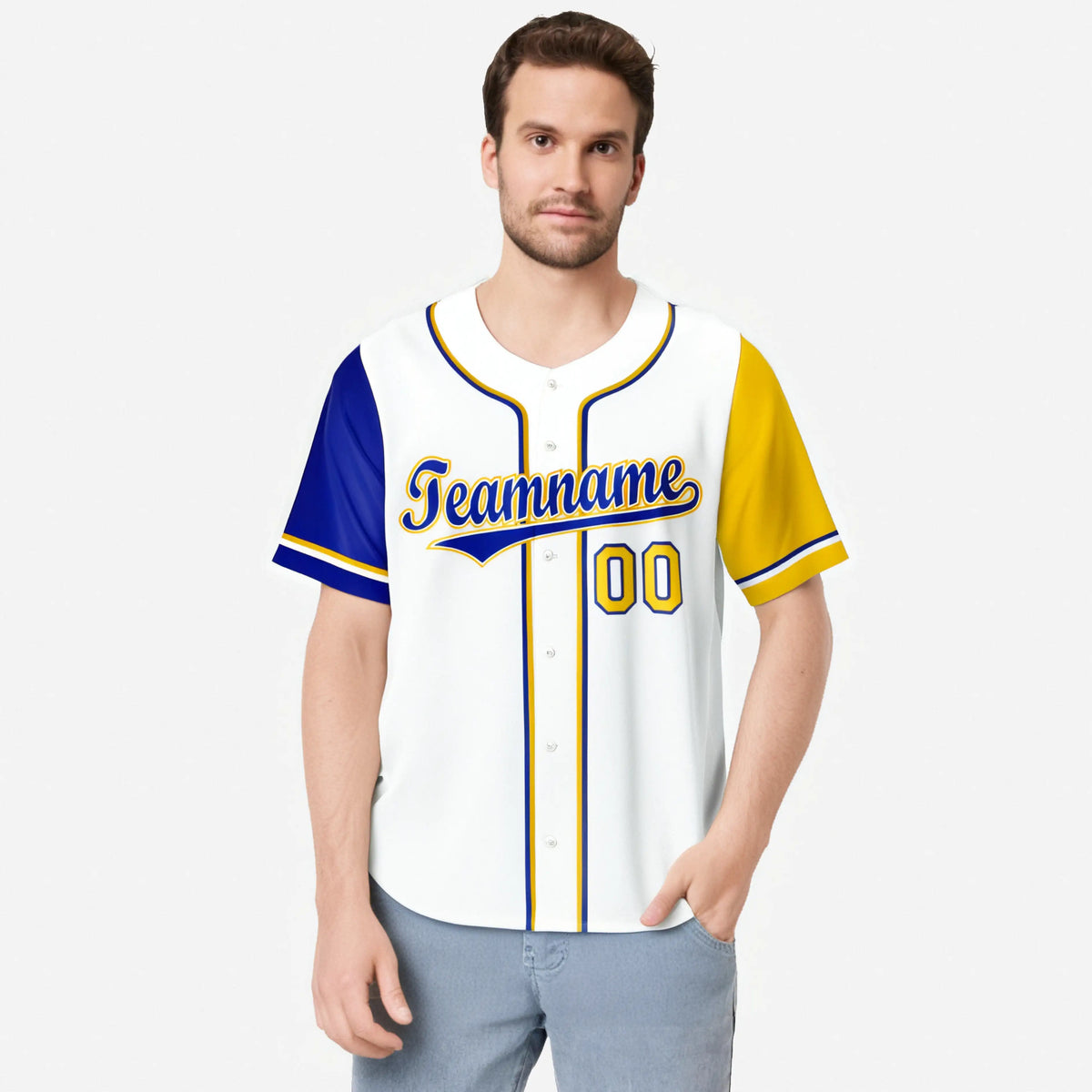 Custom White Gold Royal Blue Authentic Baseball Jersey