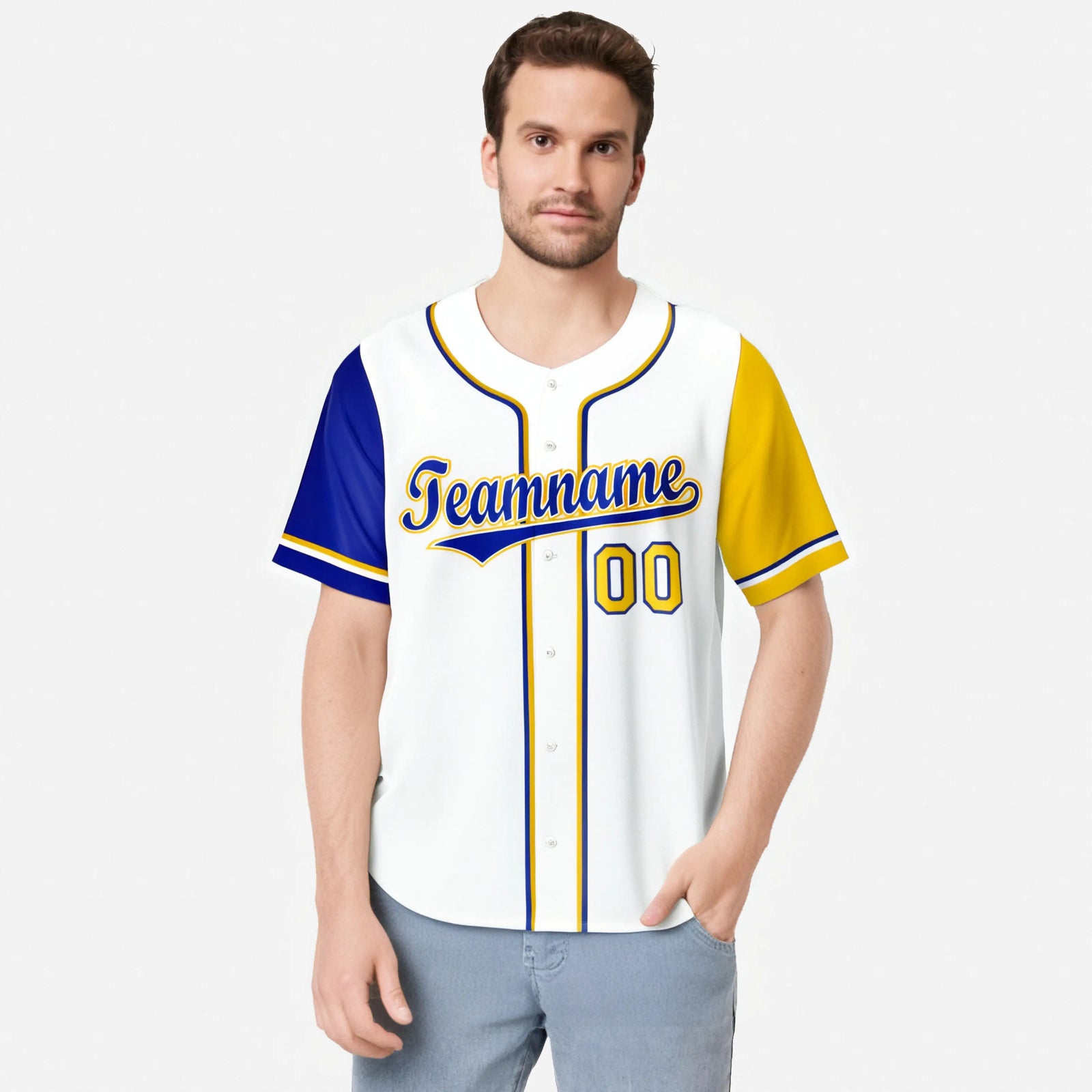 Custom White Gold Royal Blue Authentic Baseball Jersey