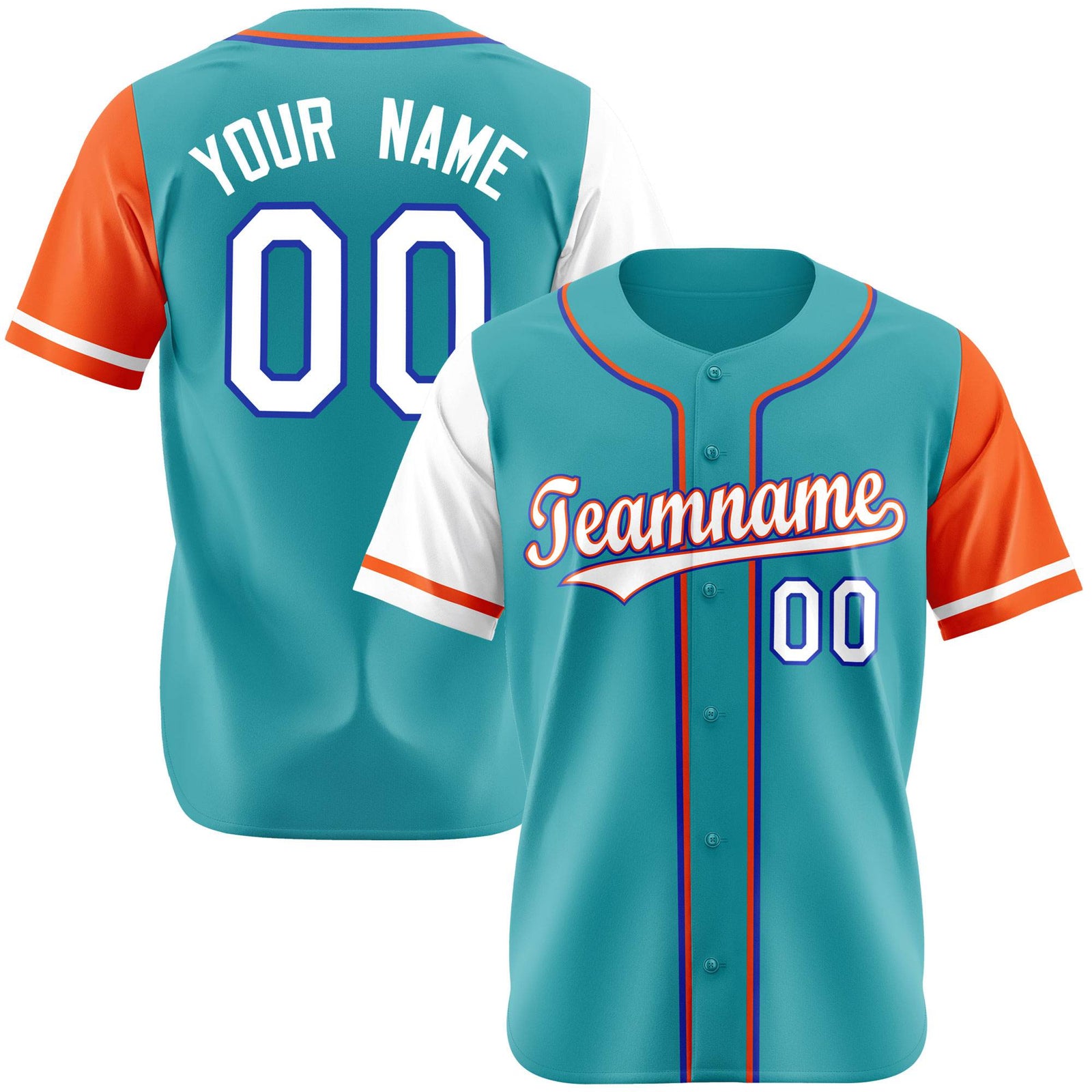 Custom Aqua White Orange Authentic Baseball Jersey