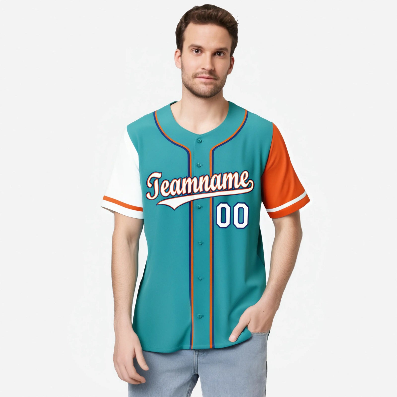 Custom Aqua White Orange Authentic Baseball Jersey