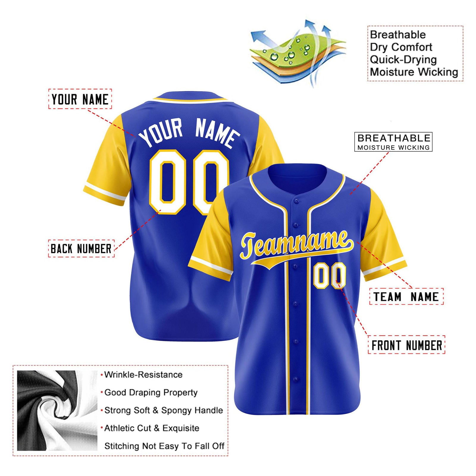 Custom Royal Blue Gold Authentic Baseball Jersey
