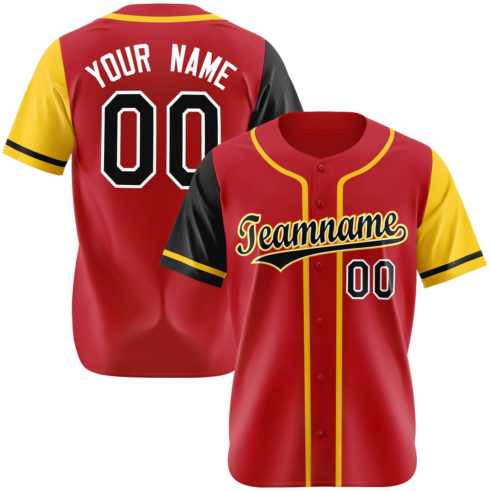 Custom Red Gold Black Yellow Authentic Baseball Jersey