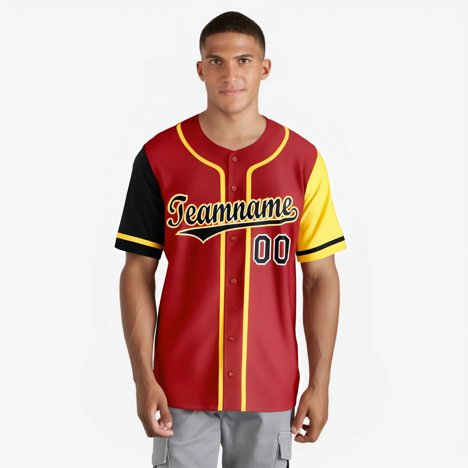 Custom Red Gold Black Yellow Authentic Baseball Jersey