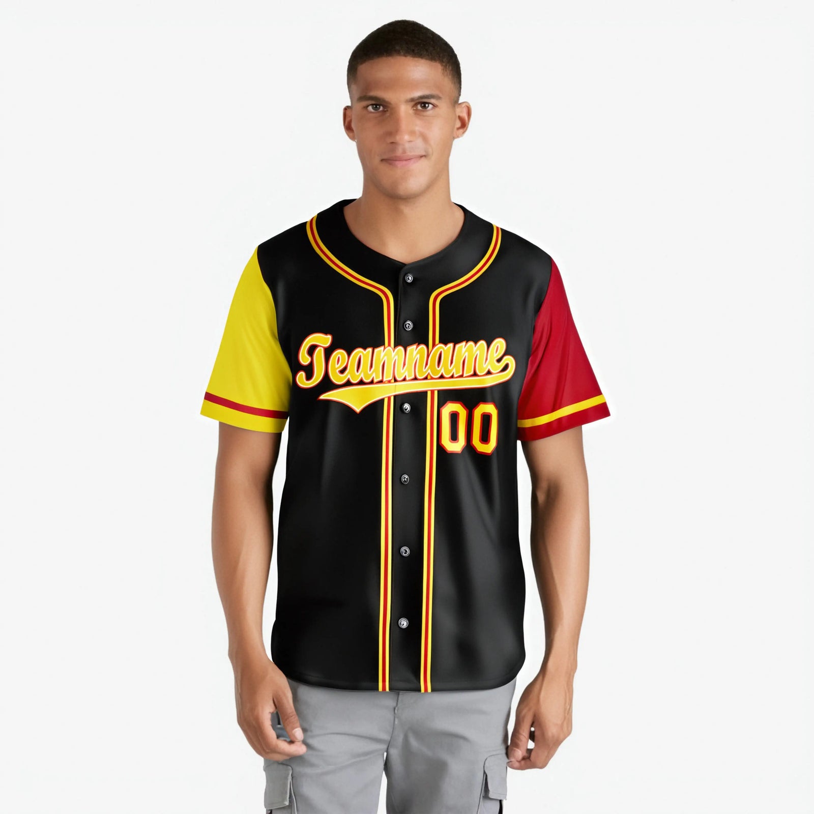 Custom Black Yellow Red Authentic Baseball Jersey