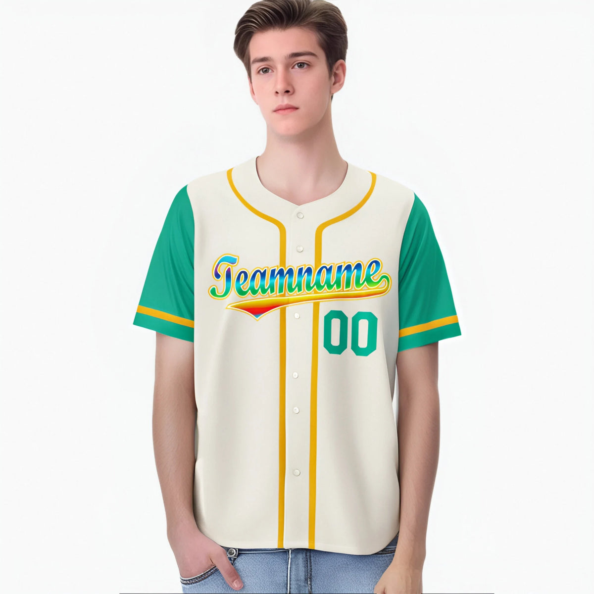 Custom Cream Teal Gold Authentic Baseball Jersey