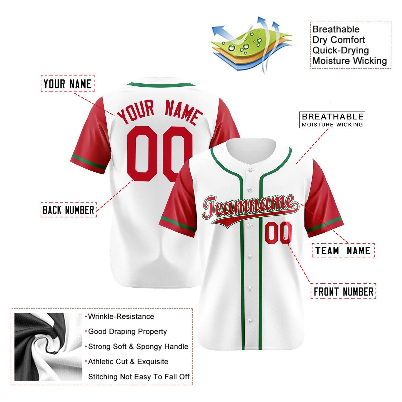 Custom White Red Kelly Green Authentic Baseball Jersey