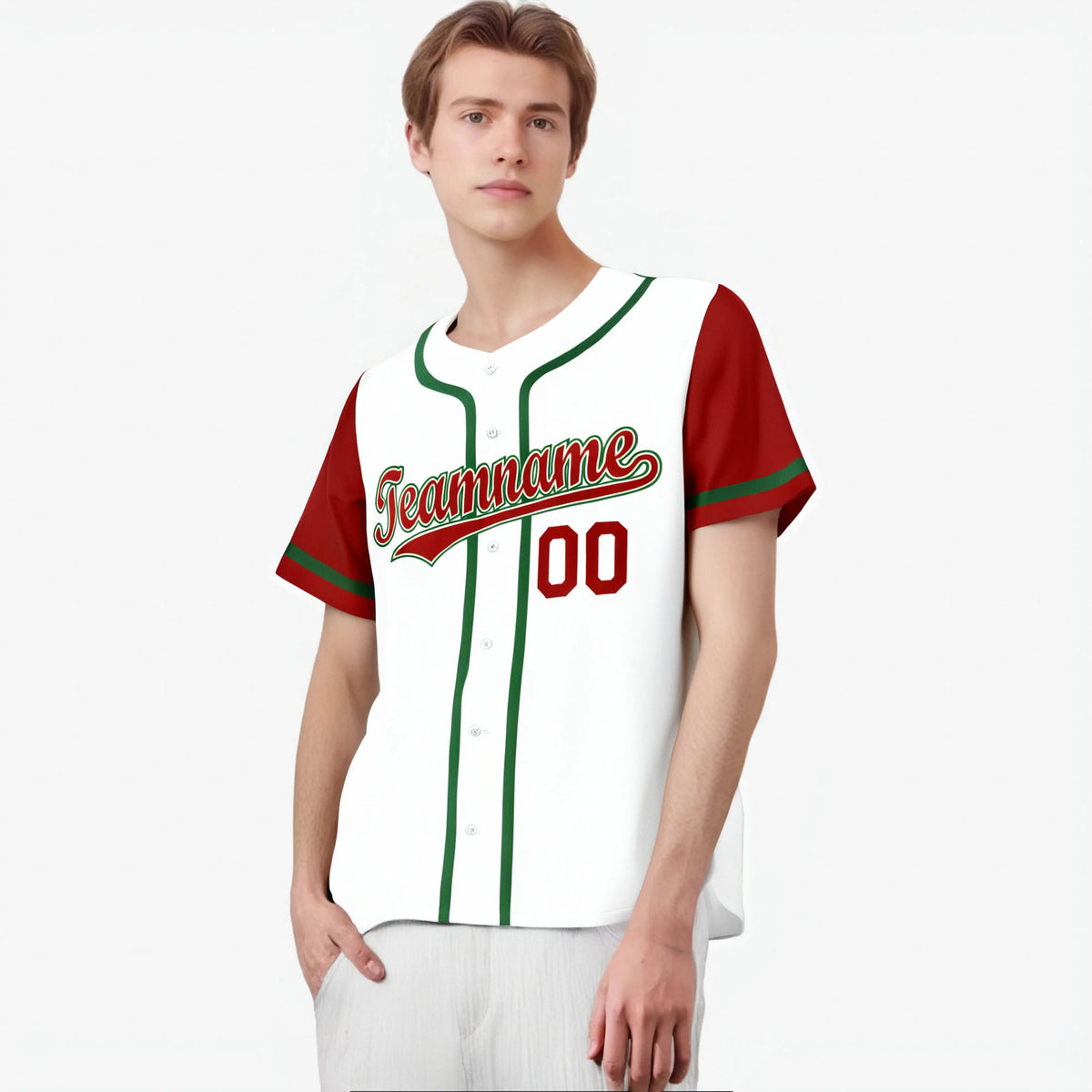 Custom White Red Kelly Green Authentic Baseball Jersey