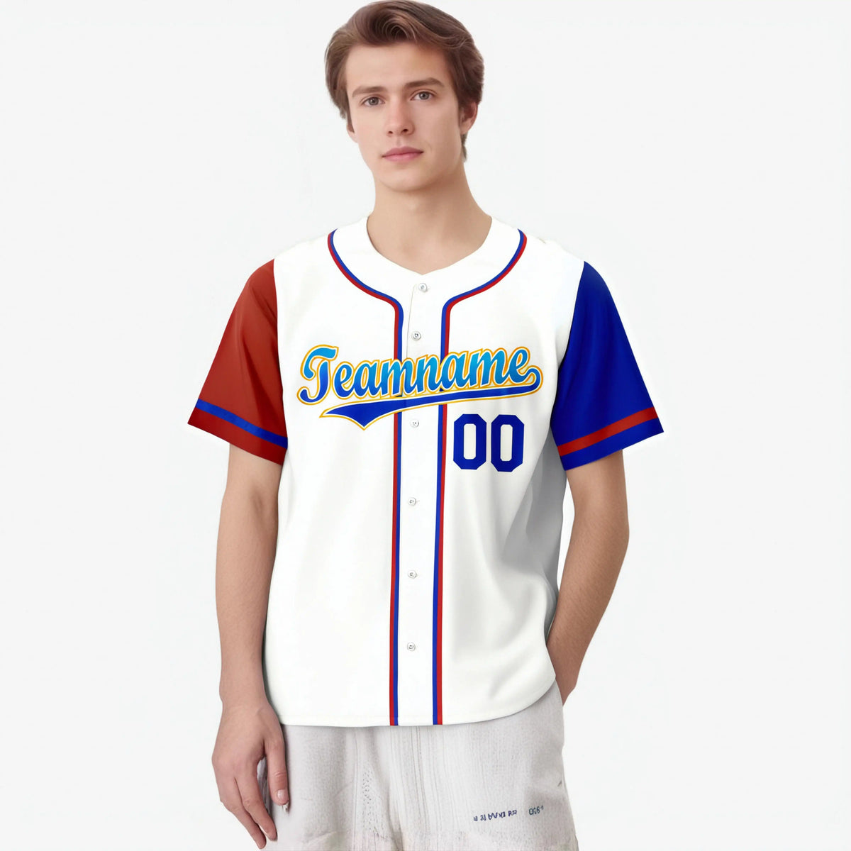 Custom White Red Royal Blue Authentic Baseball Jersey