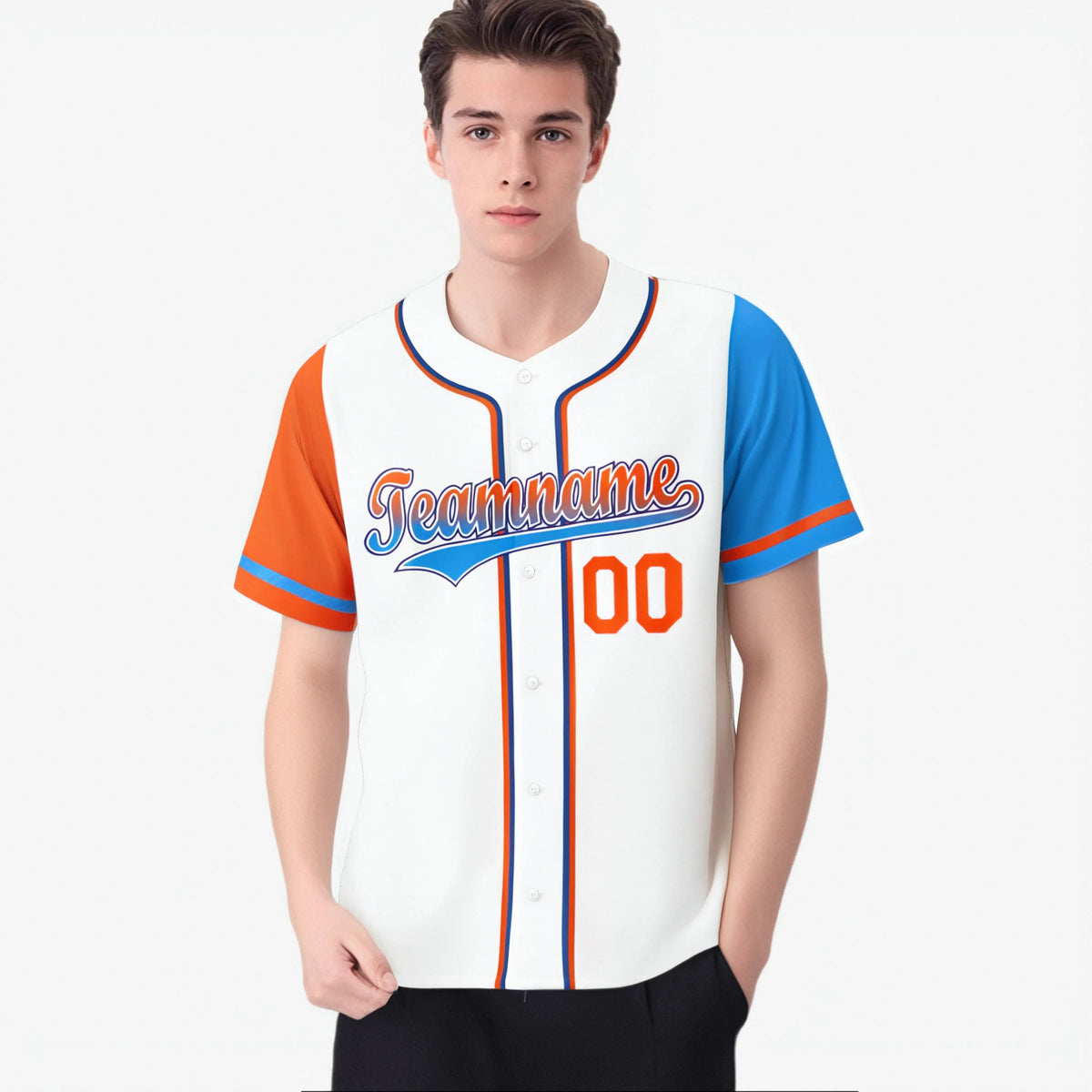 Custom White Orange Powder Blue Authentic Baseball Jersey