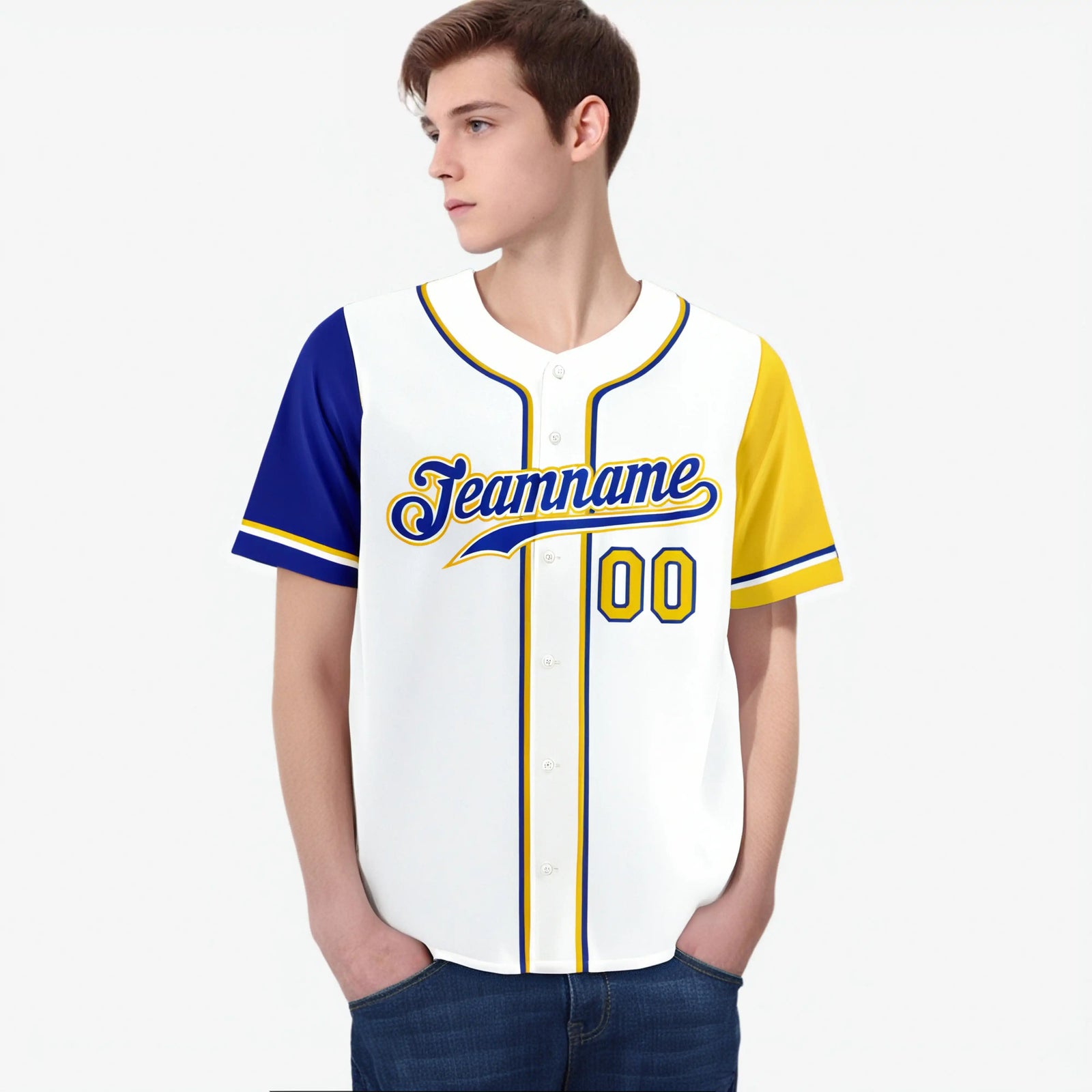 Custom White Gold Royal Blue Authentic Baseball Jersey