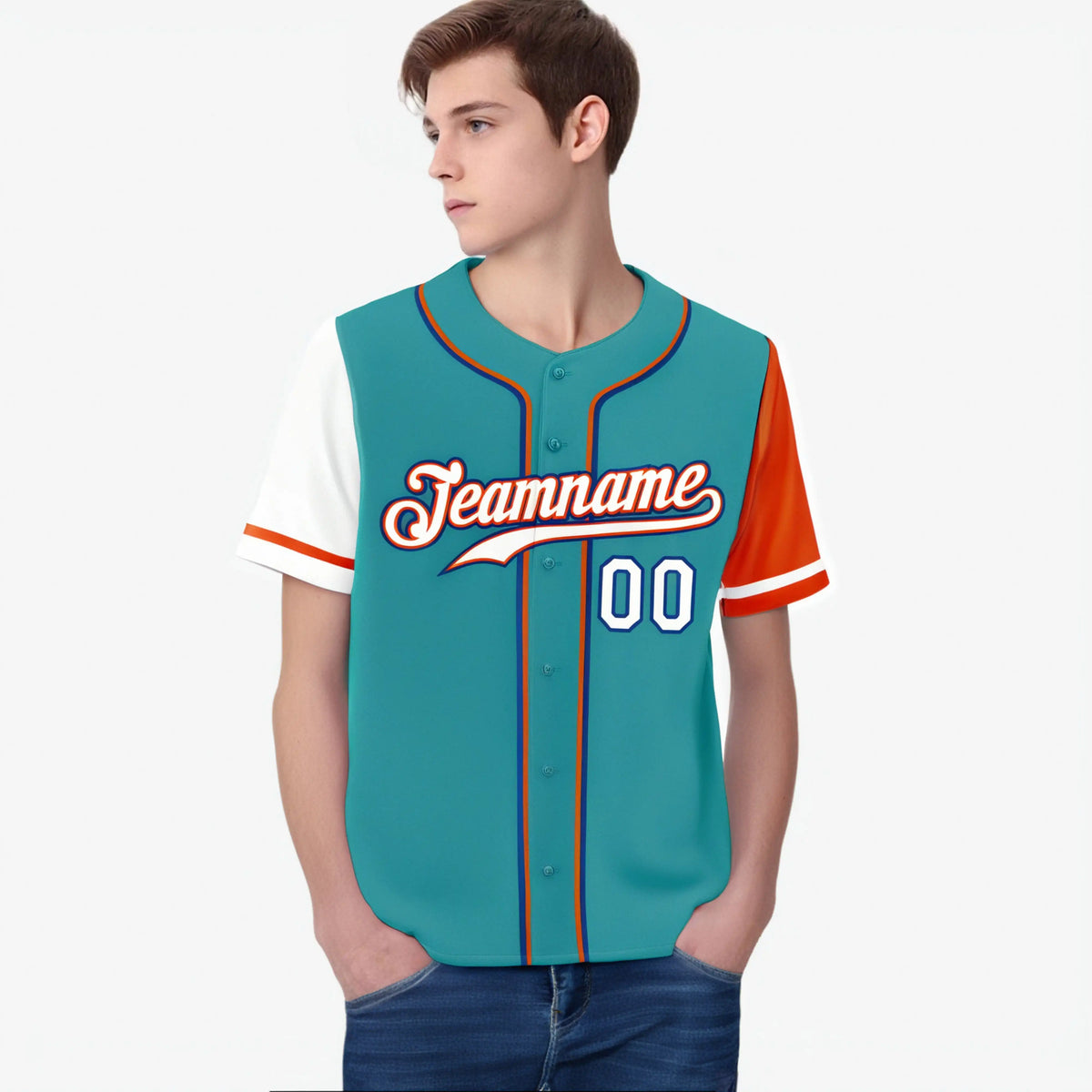 Custom Aqua White Orange Authentic Baseball Jersey