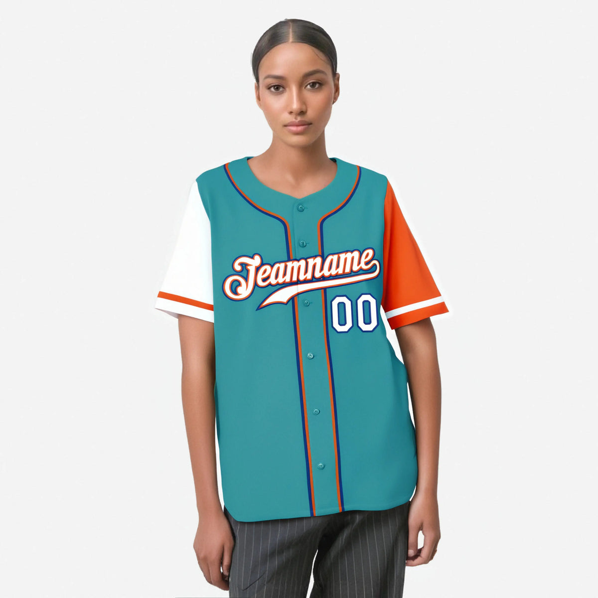 Custom Aqua White Orange Authentic Baseball Jersey