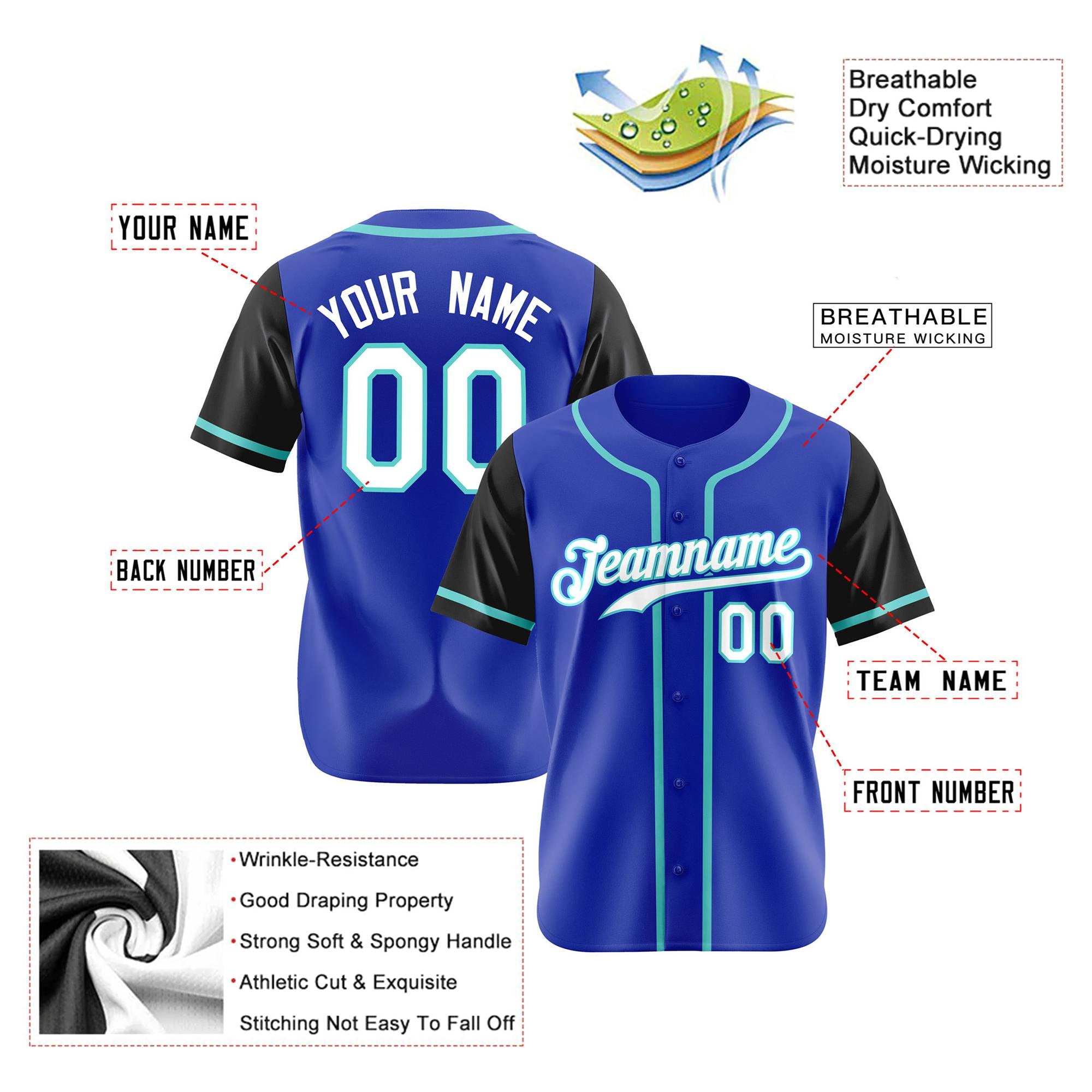 Custom Royal Blue Black Authentic Baseball Jersey