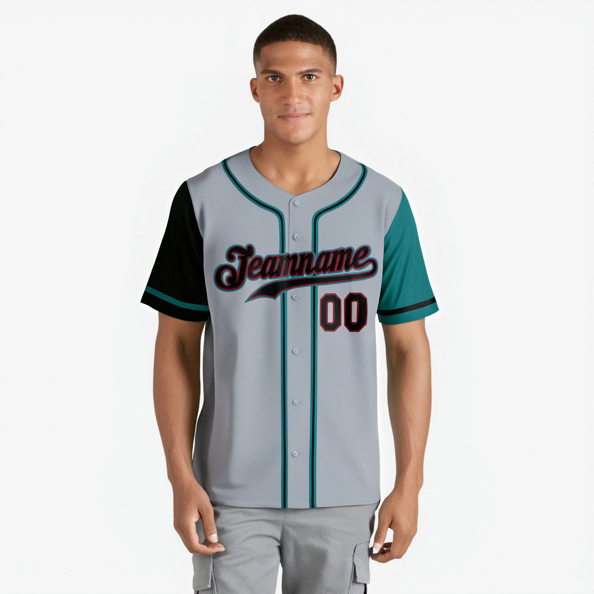 Custom Gray Black Aqua Authentic Baseball Jersey