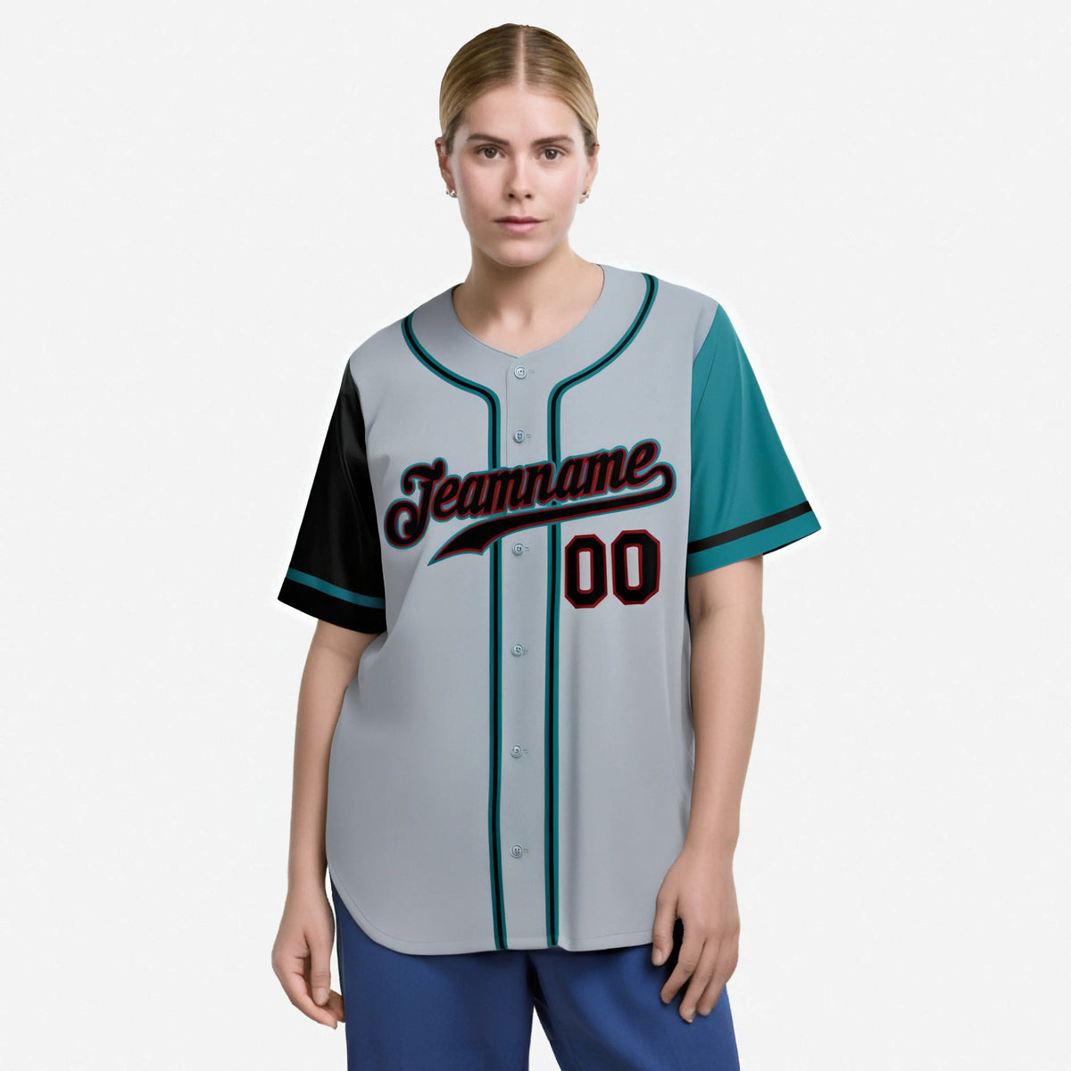 Custom Gray Black Aqua Authentic Baseball Jersey