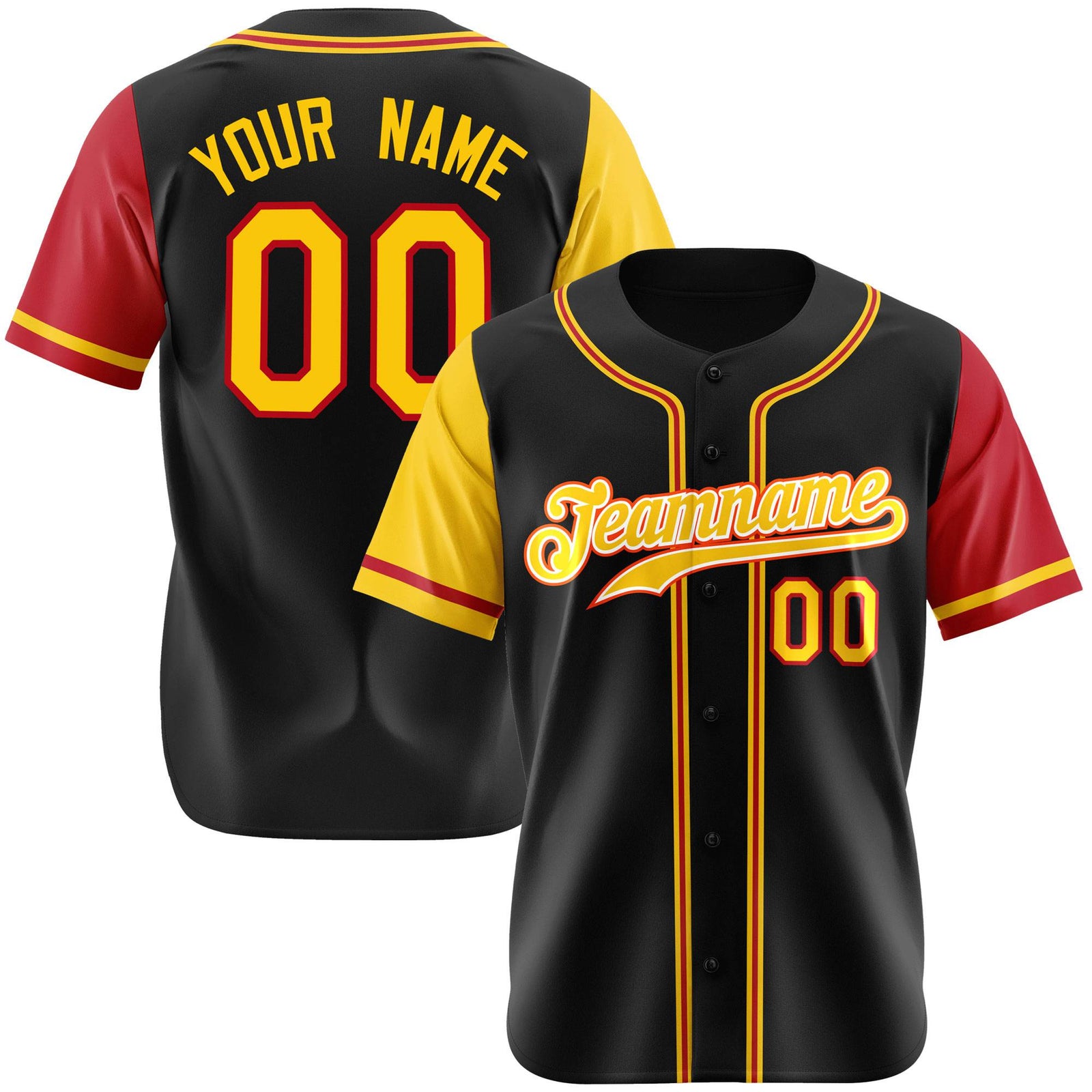 Custom Black Yellow Red Authentic Baseball Jersey