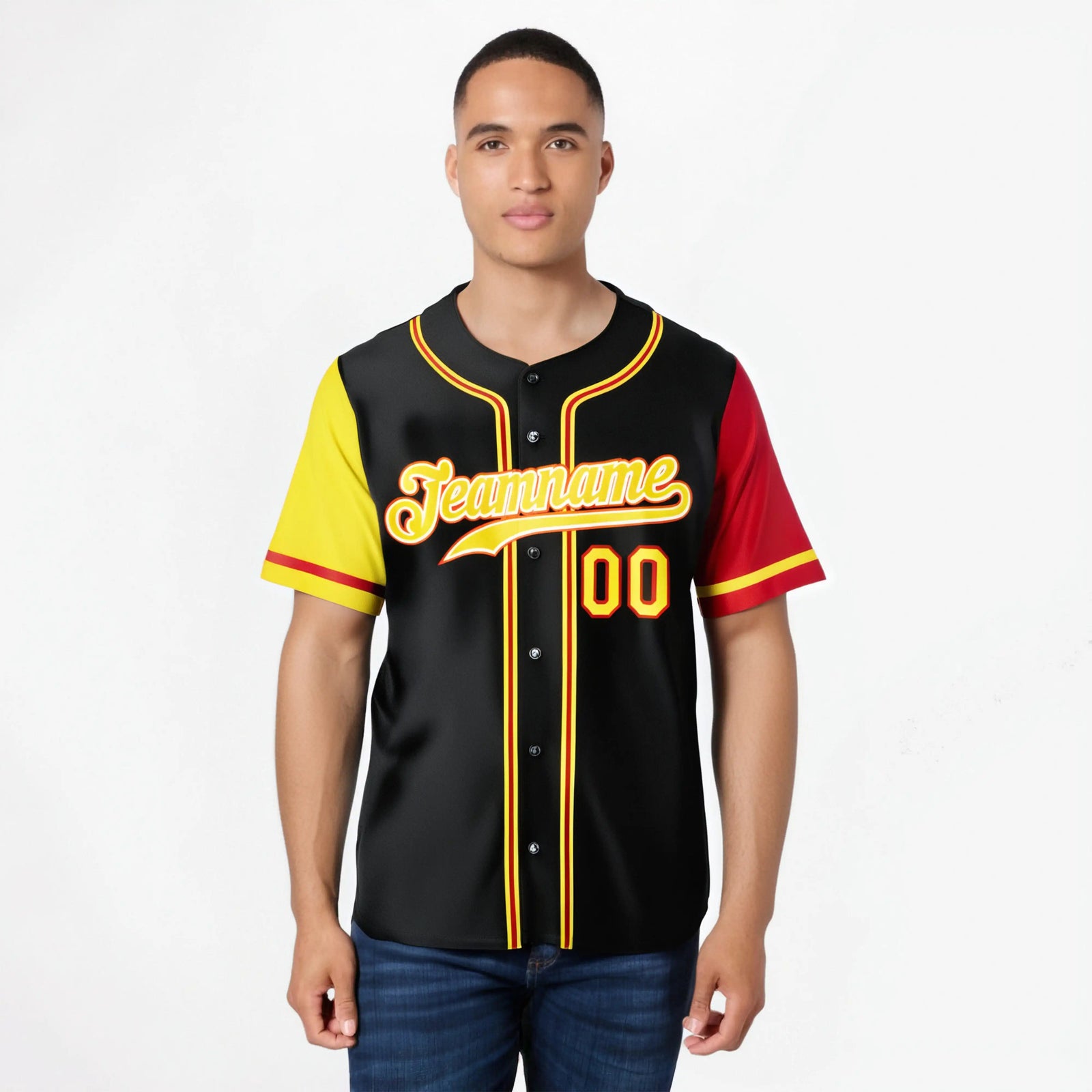 Custom Black Yellow Red Authentic Baseball Jersey