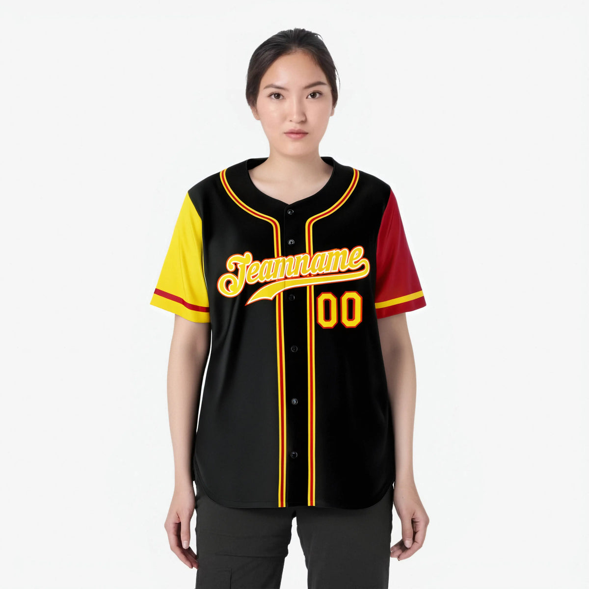 Custom Black Yellow Red Authentic Baseball Jersey