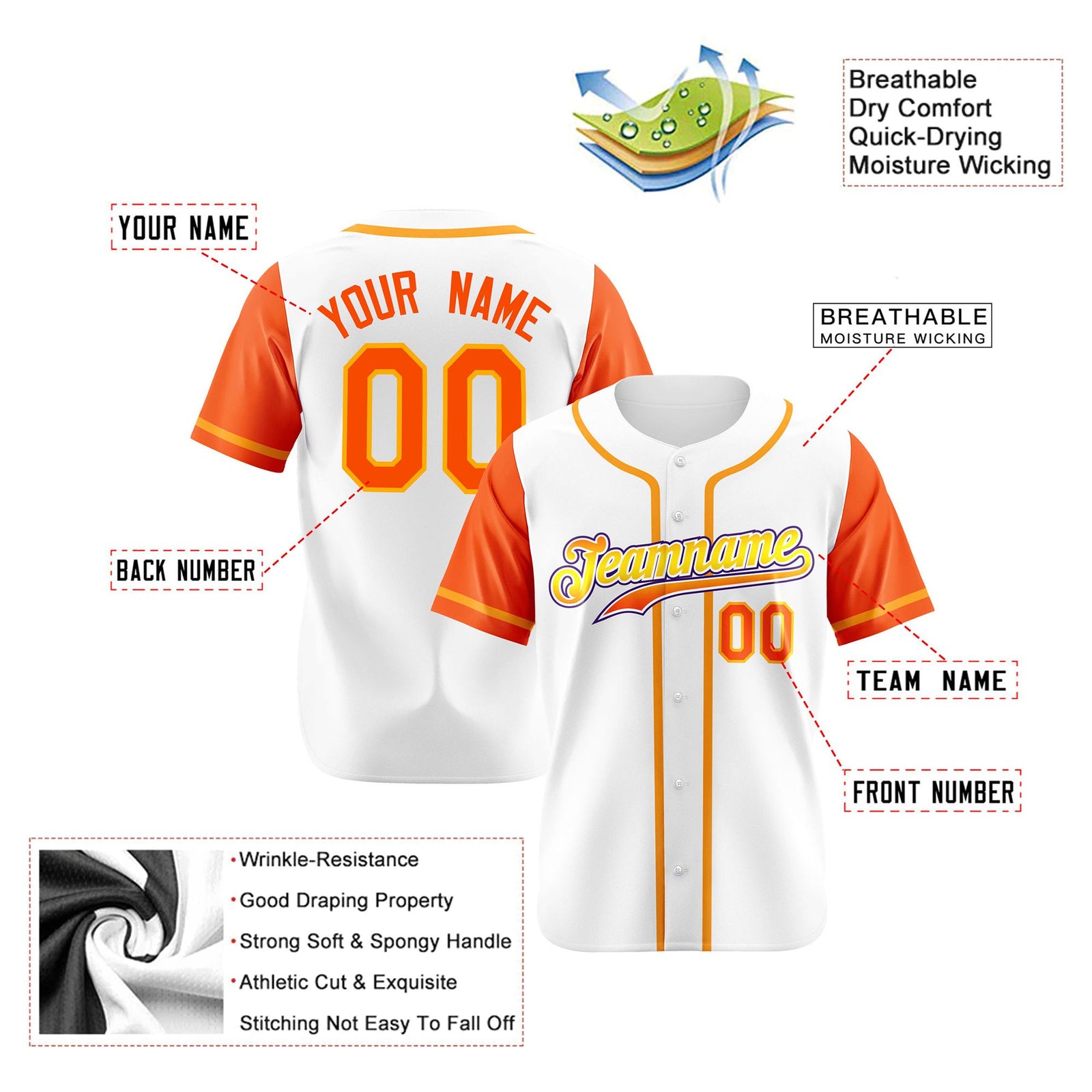 Custom White Orange Authentic Baseball Jersey