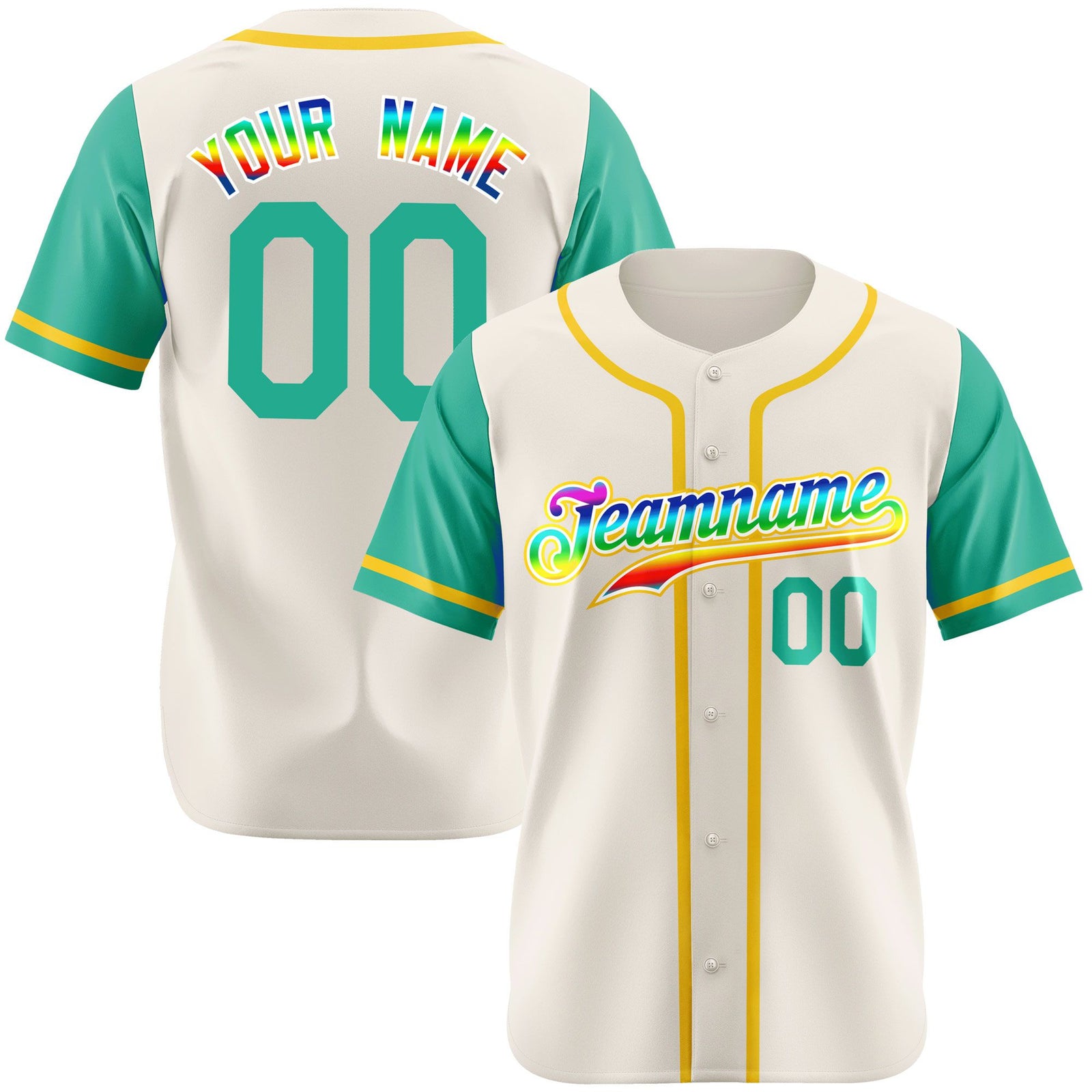Custom Cream Teal Gold Authentic Baseball Jersey