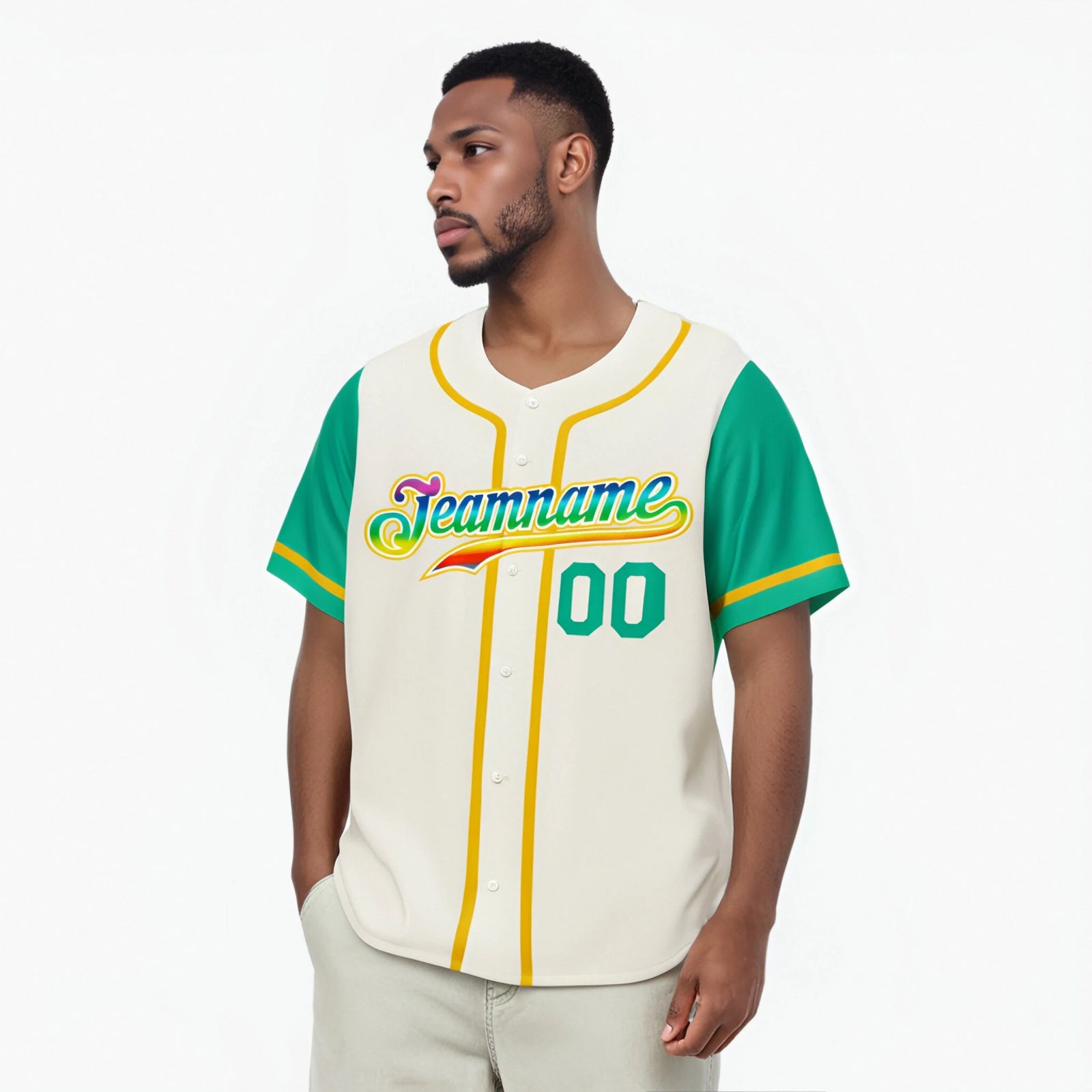 Custom Cream Teal Gold Authentic Baseball Jersey