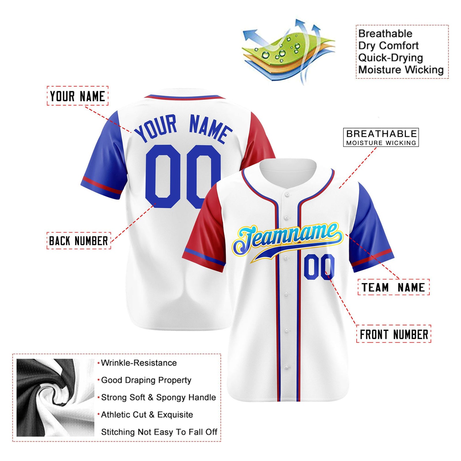 Custom White Red Royal Blue Authentic Baseball Jersey