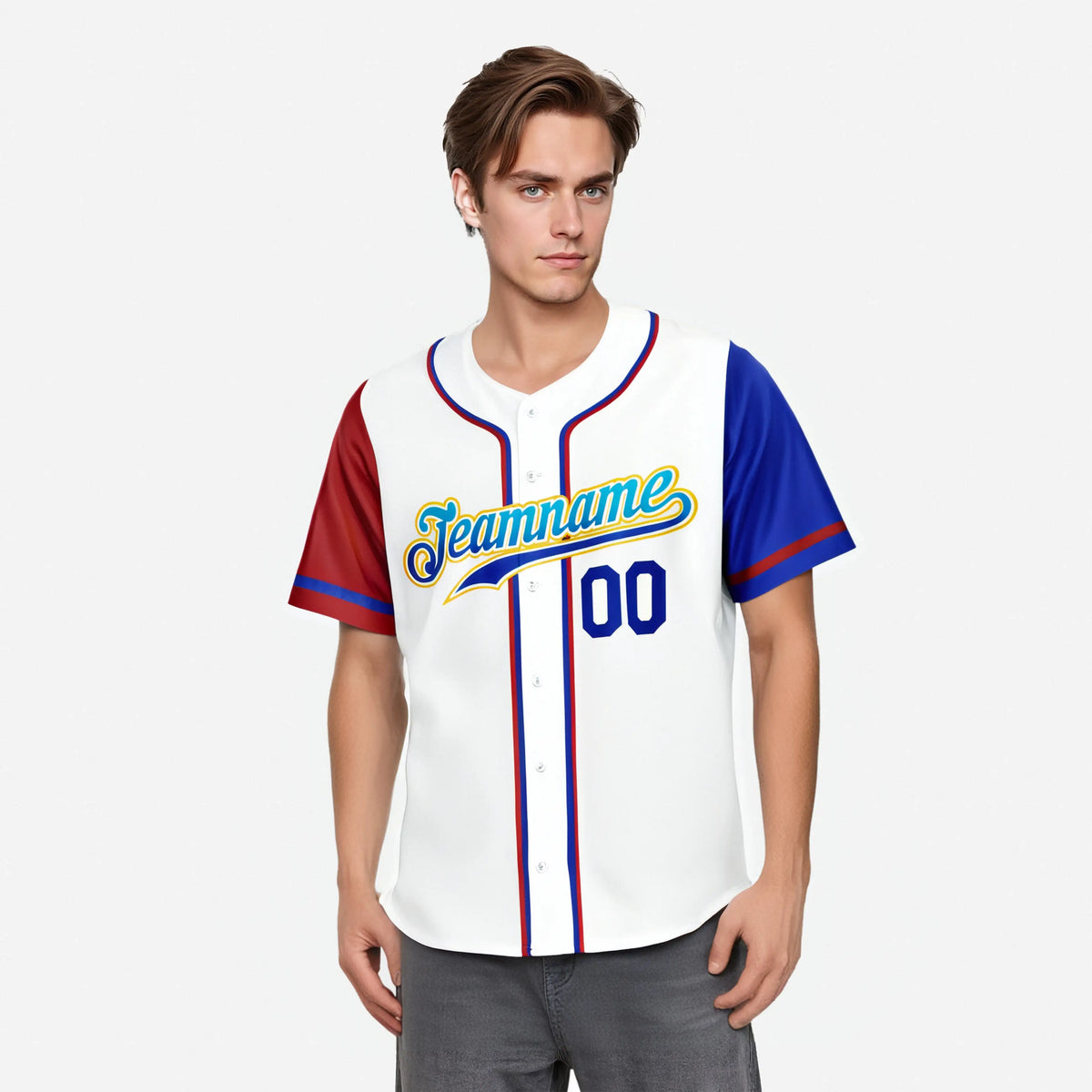 Custom White Red Royal Blue Authentic Baseball Jersey