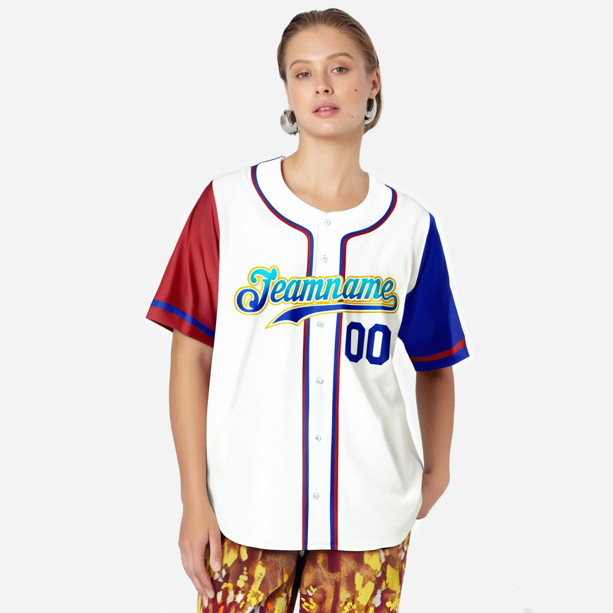 Custom White Red Royal Blue Authentic Baseball Jersey