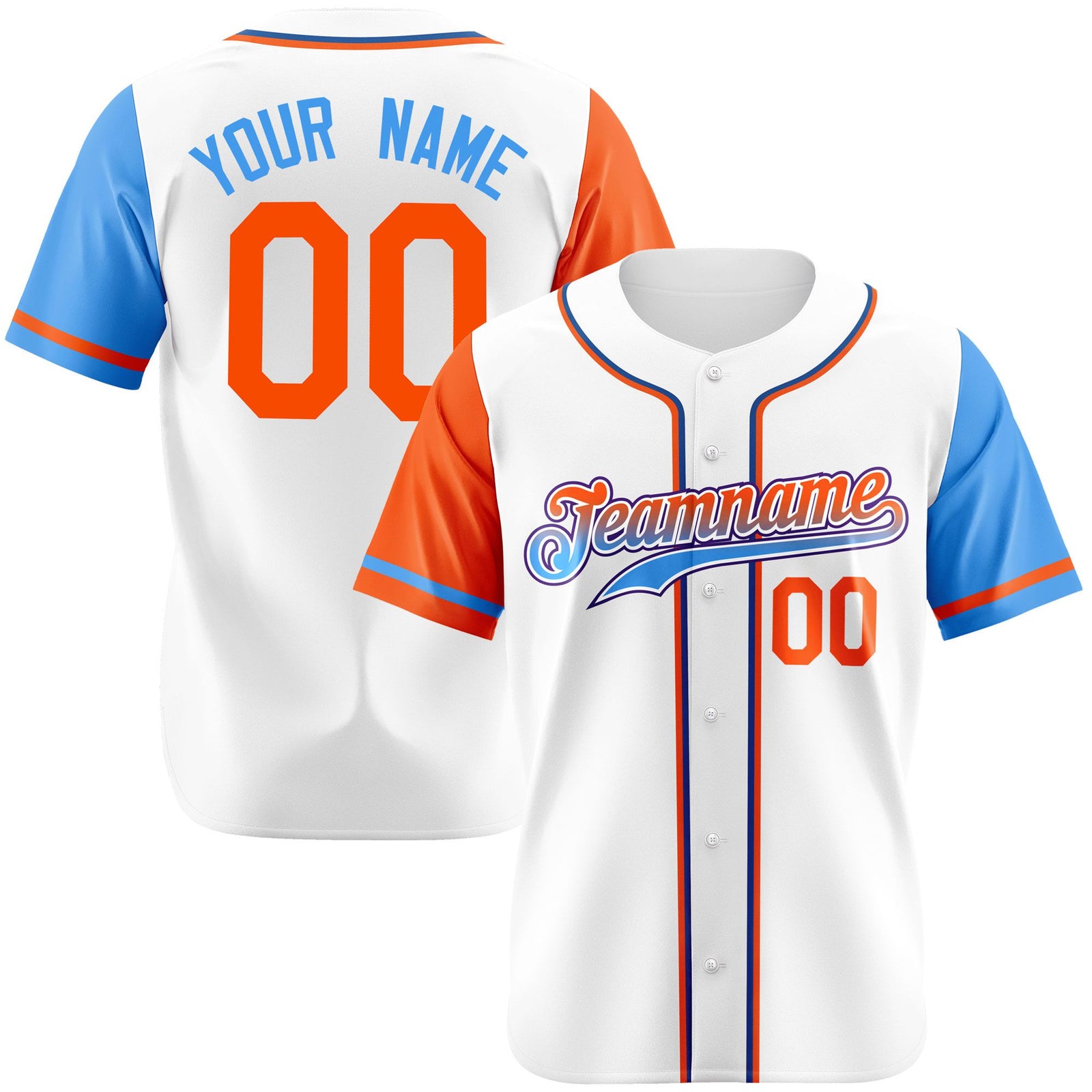 Custom White Orange Powder Blue Authentic Baseball Jersey